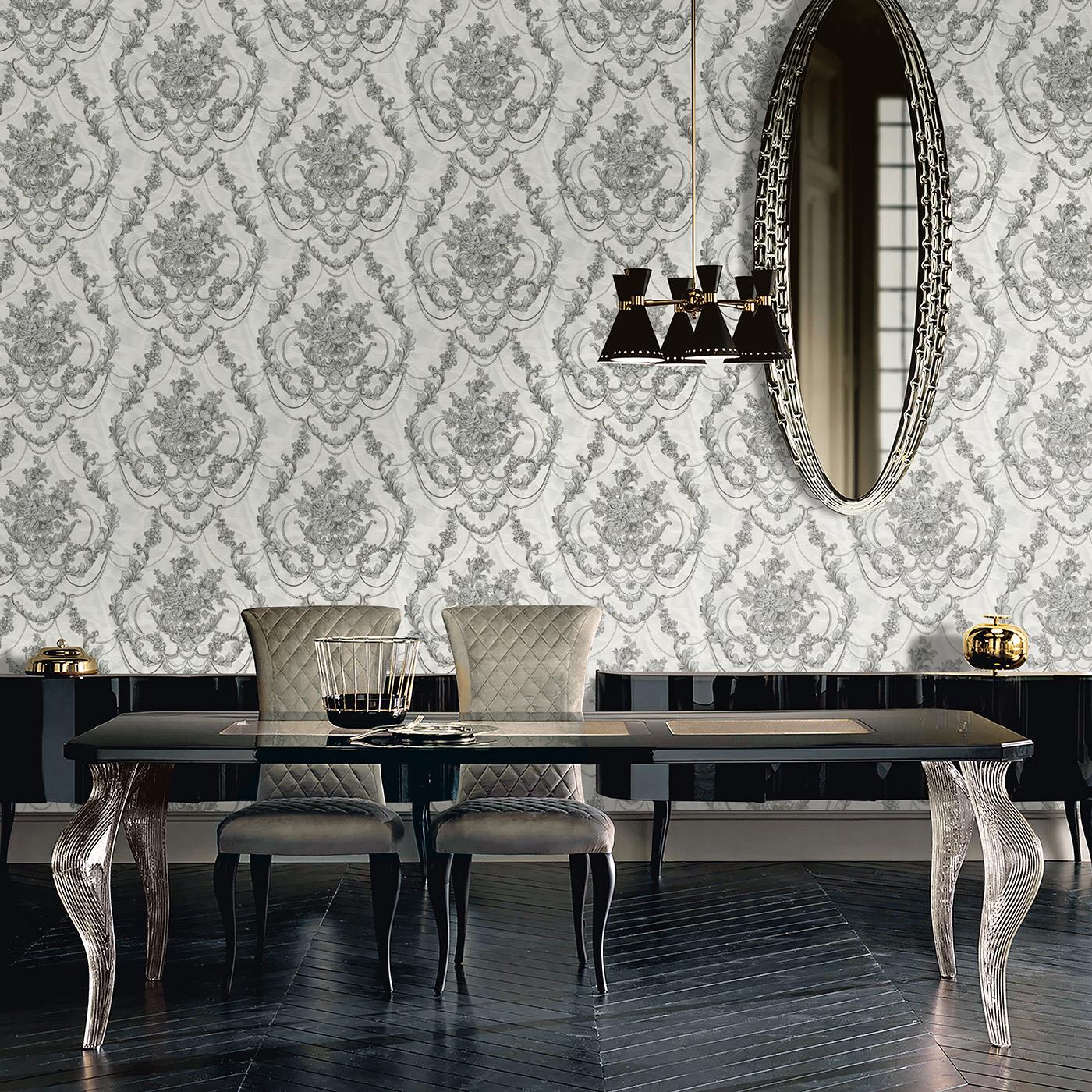 Debona Perla Floral Damask Wallpaper Textured Vinyl Embossed Metallic