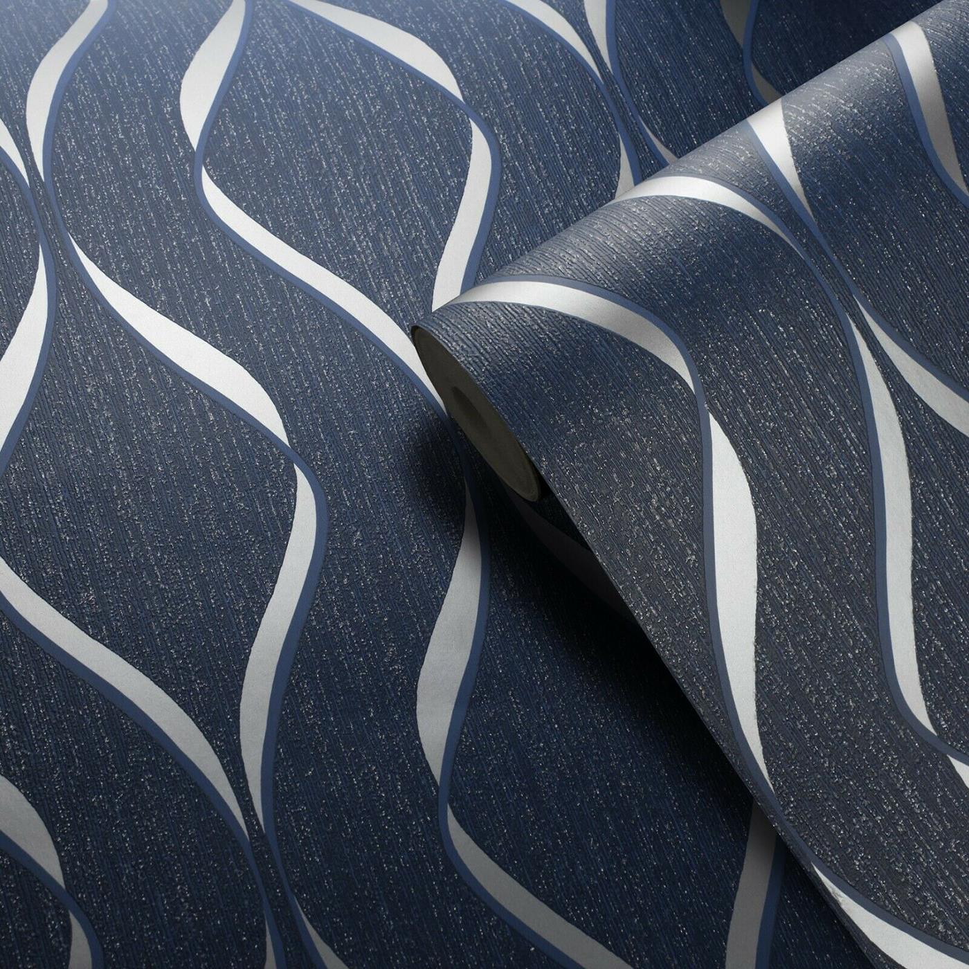 Heavyweight Blown Vinyl Indra Wave Wallpaper Geometric Modern Wallcovering - Picture 4 of 18
