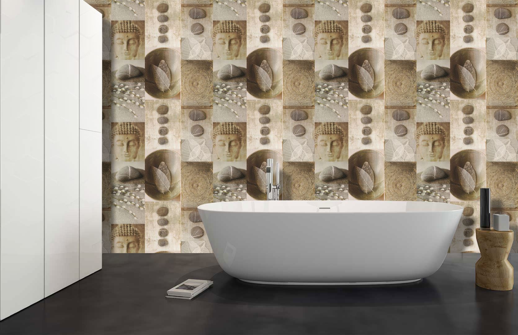 Rasch Buddha Tile Effect Wallpaper Washable Vinyl Kitchen Bathroom