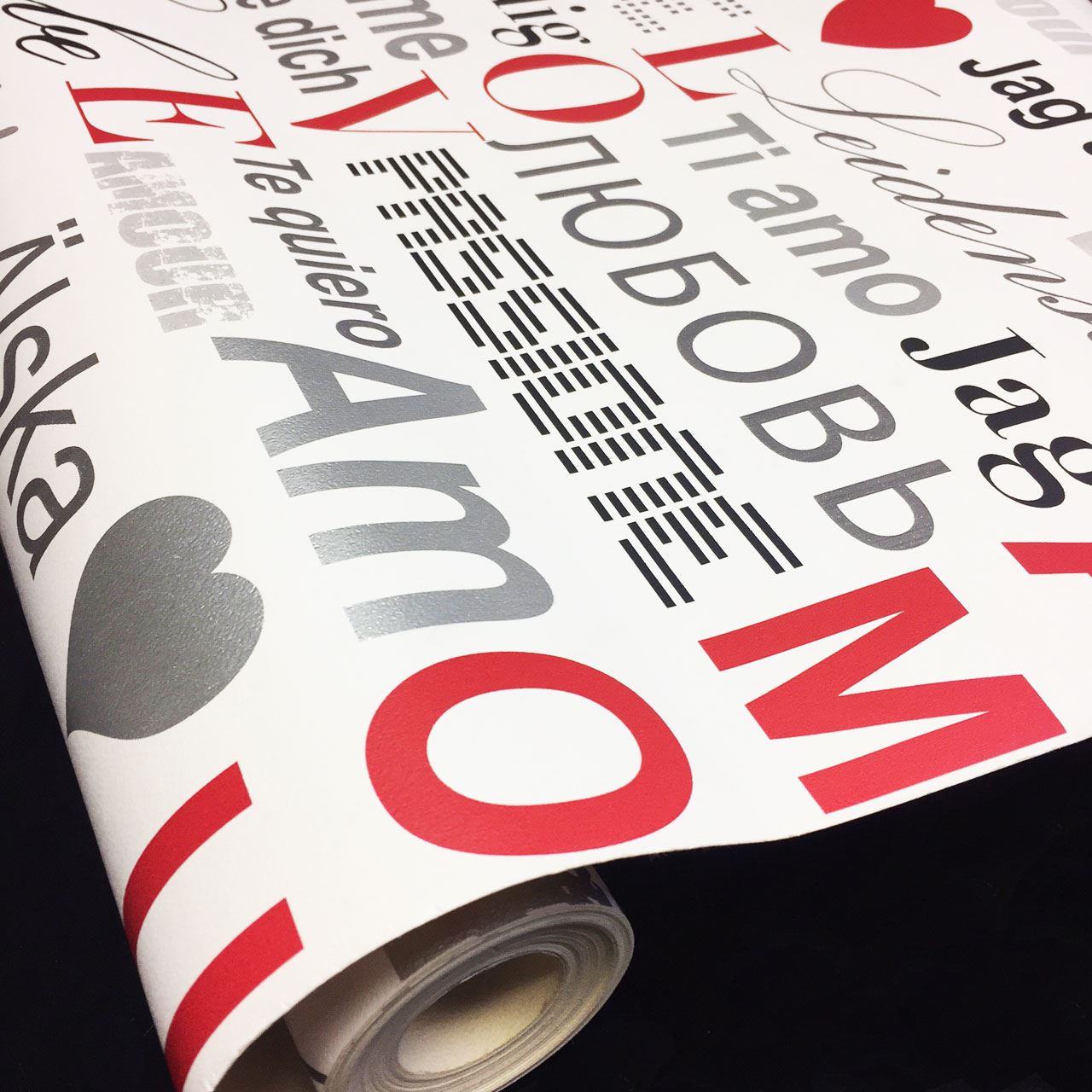 Calligraphy Typography Words Wallpaper Love You White Shiny Silver Red Belgravia