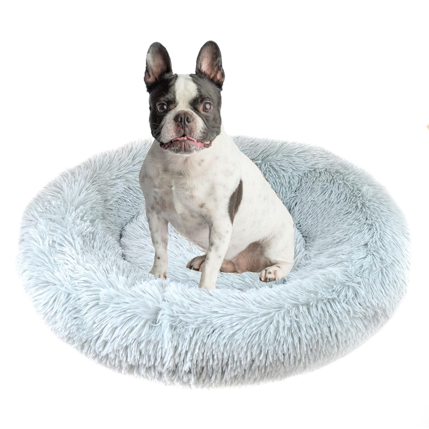 Dog Bed Fluffy Soft Cat Puppy Pet Donut Mattress Cushion Grey Beige