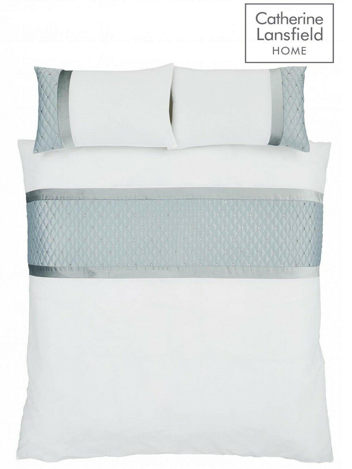 Sequin Cluster Duck Egg Duvet Set Reversible Bedding Curtain Catherine Lansfield 100% nowy, popularny