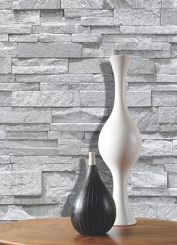 3D Effect Brick Slate Stone Wallpaper Grey Granite ...