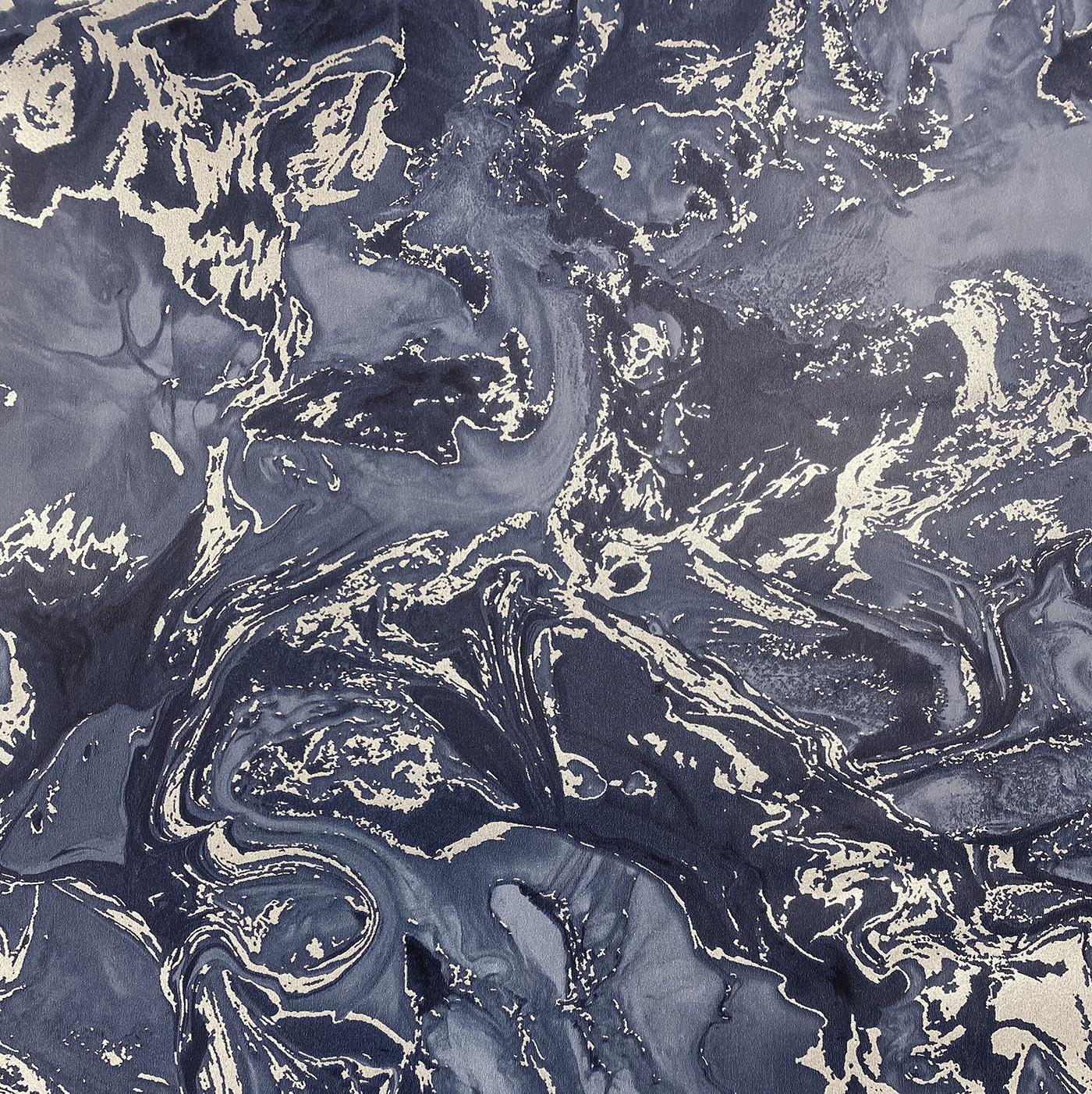 Liquid Marble Effect Navy Blue Silver Wallpaper Elixir Muriva Metallic
