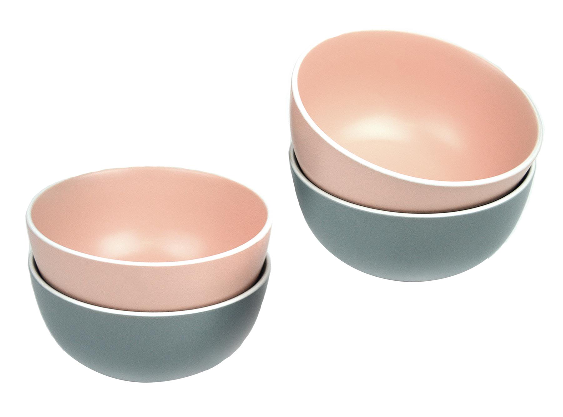 Soup Bowls Set of 4 Cereal Dessert Breakfast Stoneware Pastel Pink White Rim