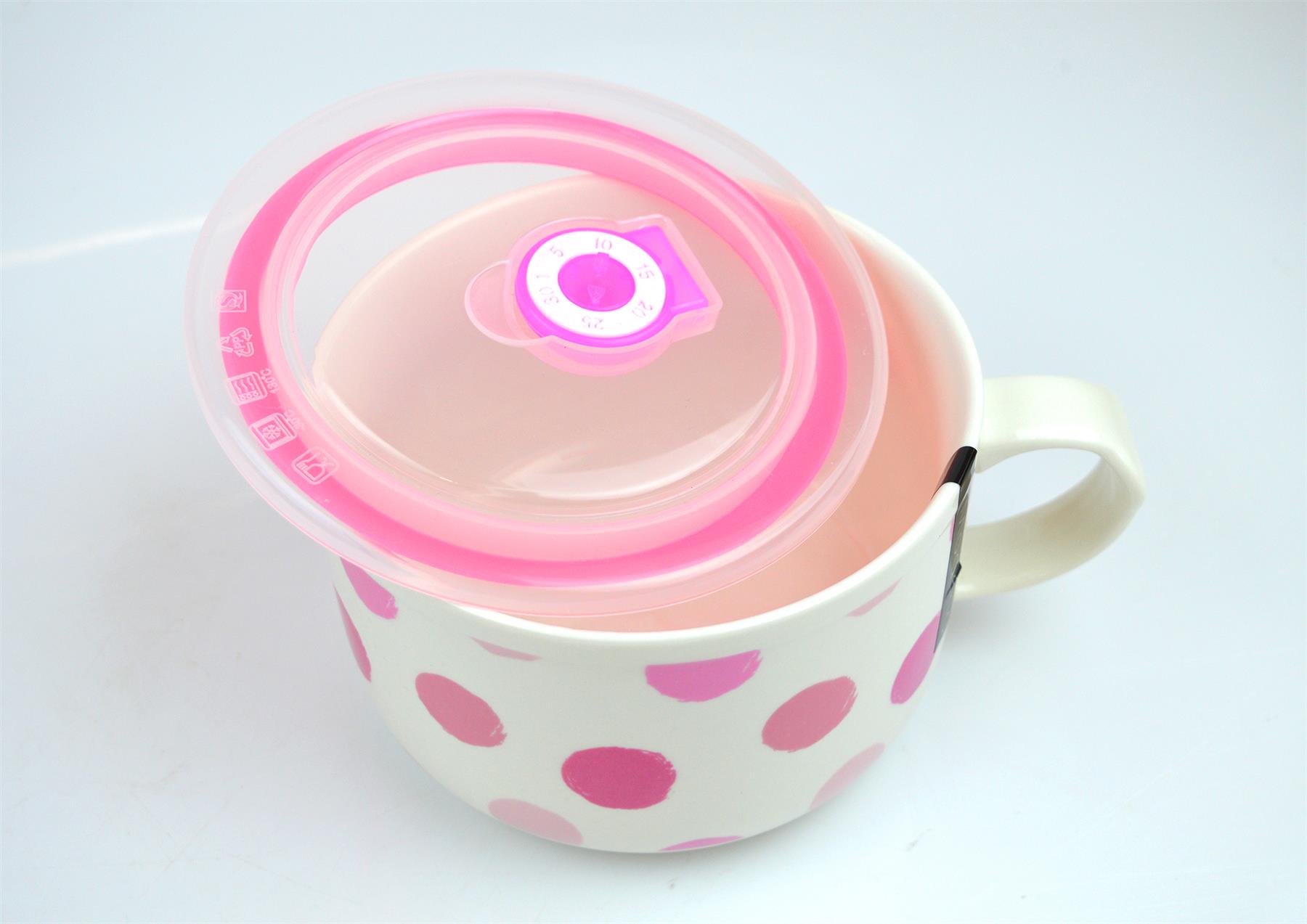 Soup Mug Bowl Dish Silicone Lid Vent Microwaveable Bone China Blue Pink 750ml - Picture 11 of 18