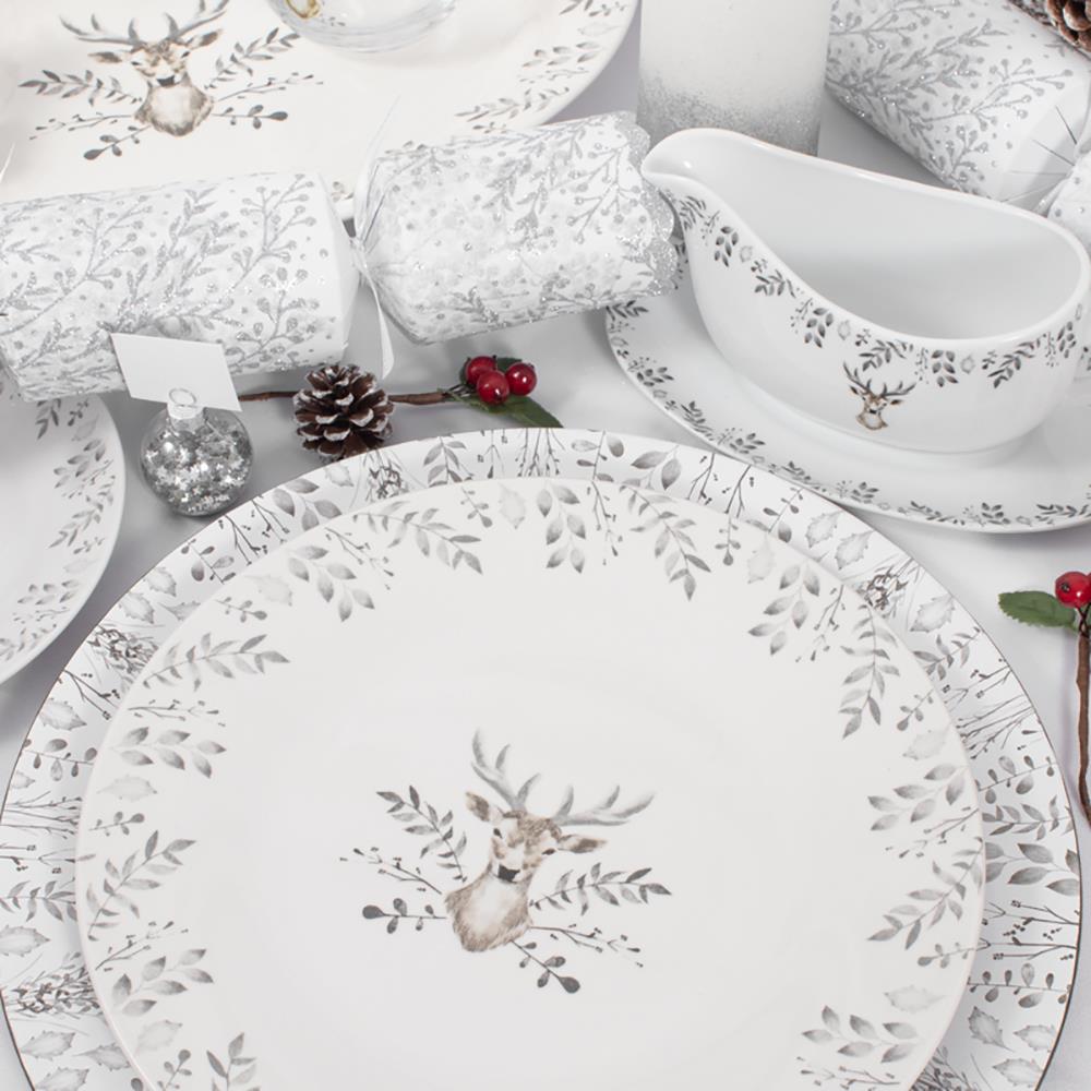 Christmas Tableware Set Grey Stag Design Full Table Setting Ceramic Table Decor - Picture 42 of 51