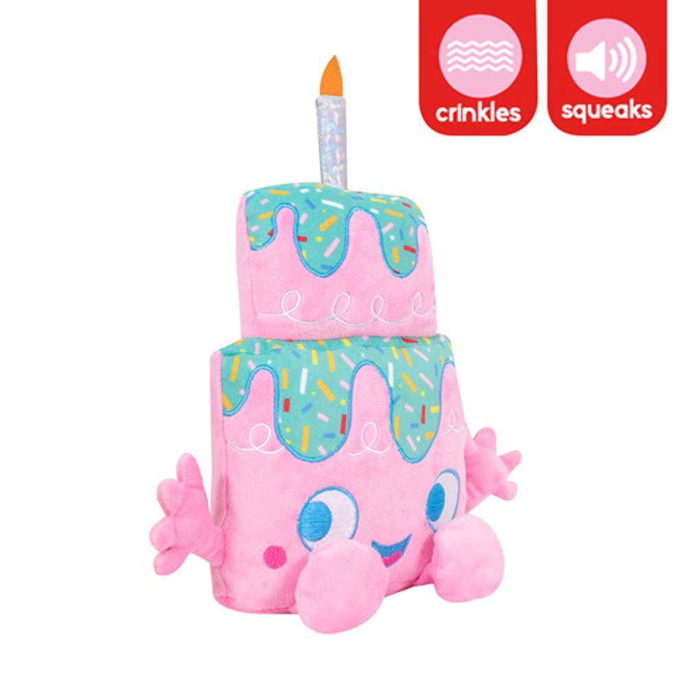 Birthday Cake Themed Soft Plush Pet Toy Squeaker Crinkle Effect Dog Puppy - Picture 6 of 16