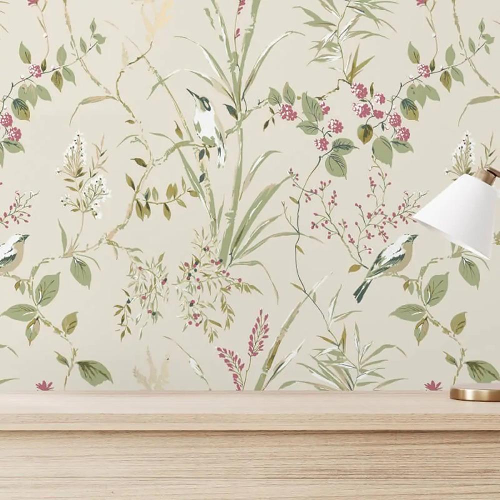 Papel Pintado Floral Corona Mariko Árbol Pájaro Metálico Elegante Moda Característica Pared - Imagen 16 de 19