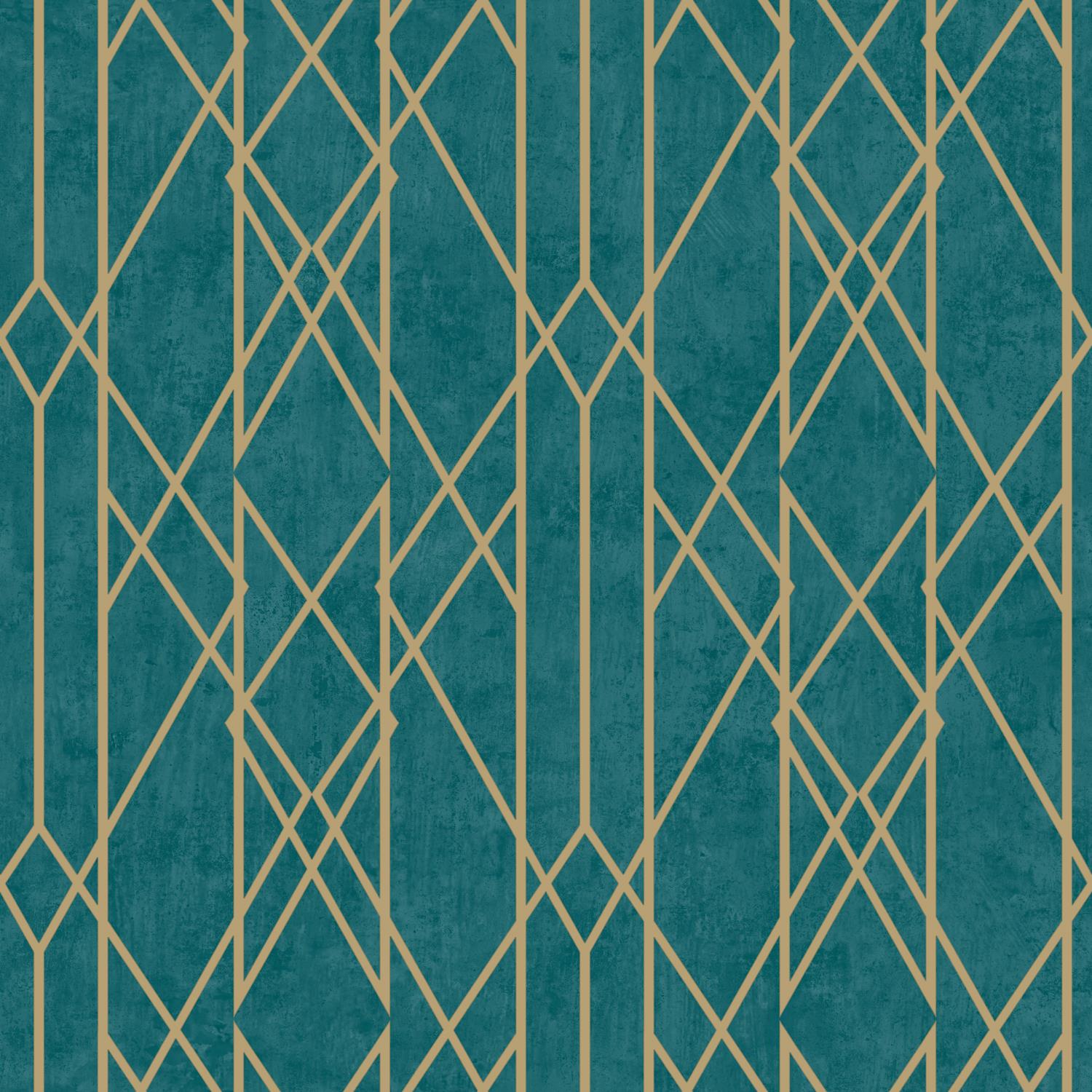 Lattice Geometric Wallpaper Teal Gold Shimmer Metallic Stripes Lines Rasch Ebay