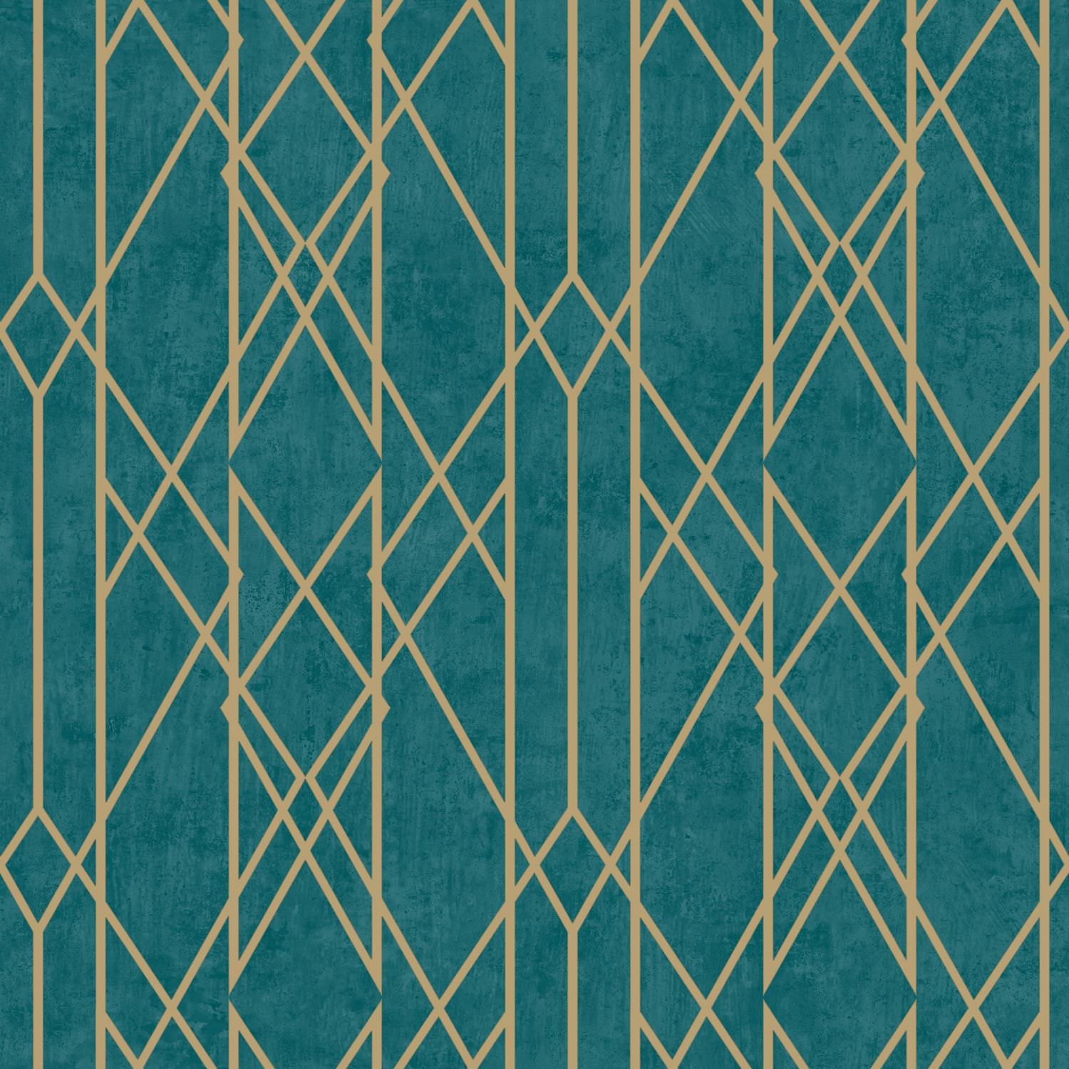 Lattice Geometric Wallpaper Teal Gold Metallic Shimmer Stripes Lines