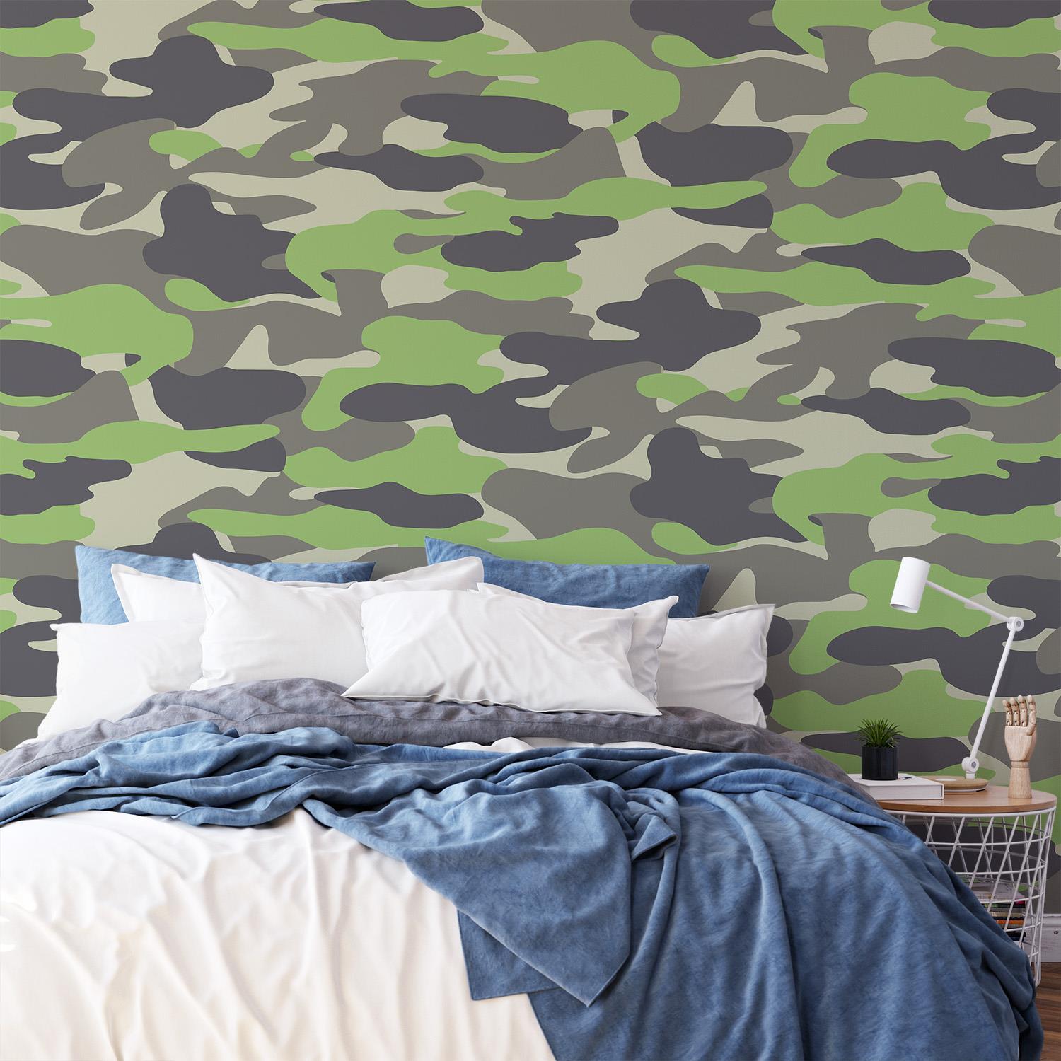 Camouflage Army Wallpaper Camo Green Brown Grey Teenager Children Boys Debona - Picture 4 of 10