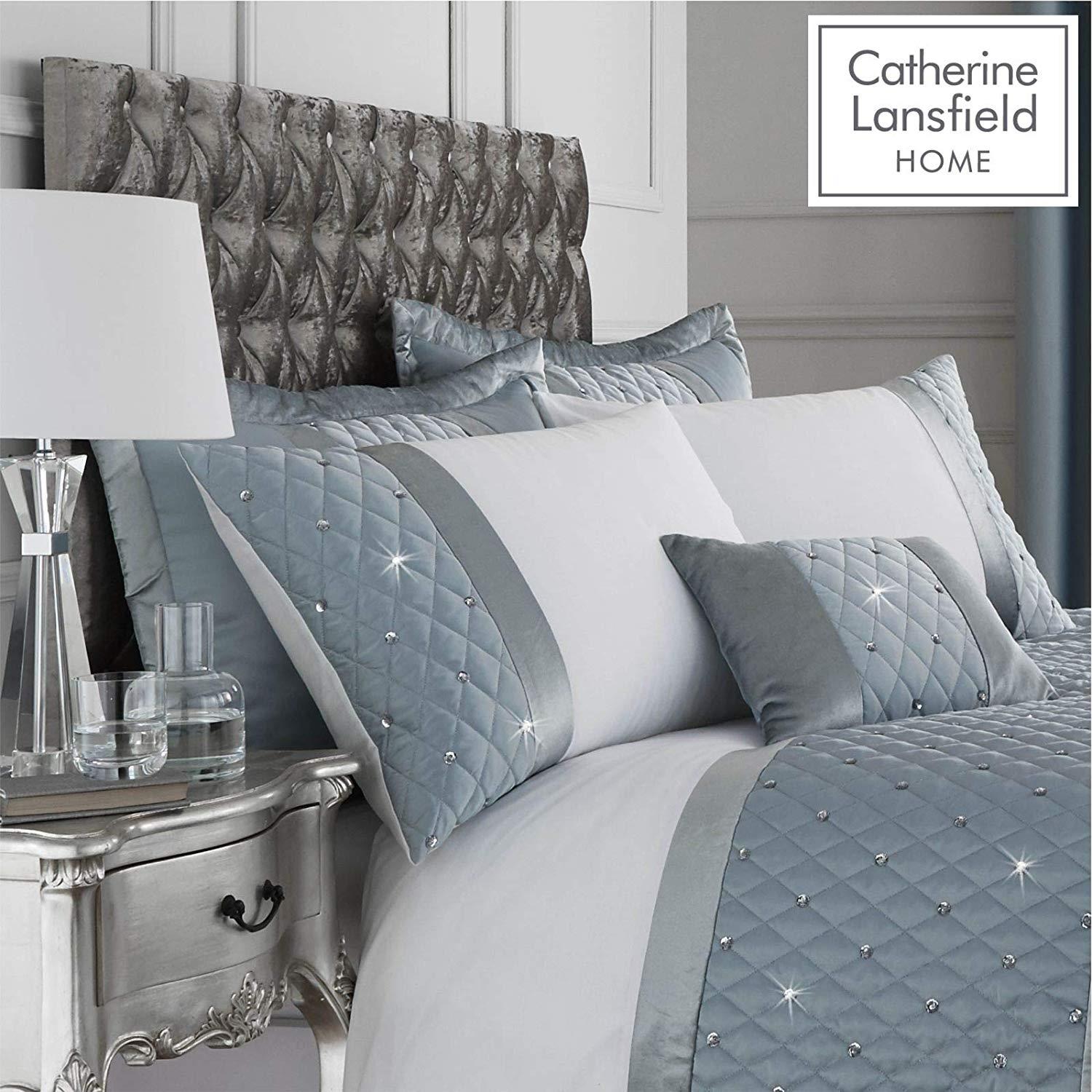 Sequin Cluster Duck Egg Duvet Set Reversible Bedding Curtain Catherine Lansfield 100% nowy, popularny