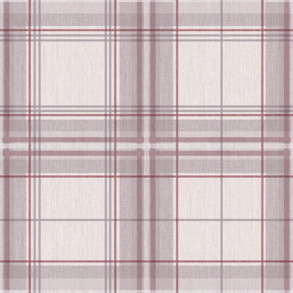 Arthouse Plaid Check Tartan Wallpaper Chequed Woven Linen Effect Red