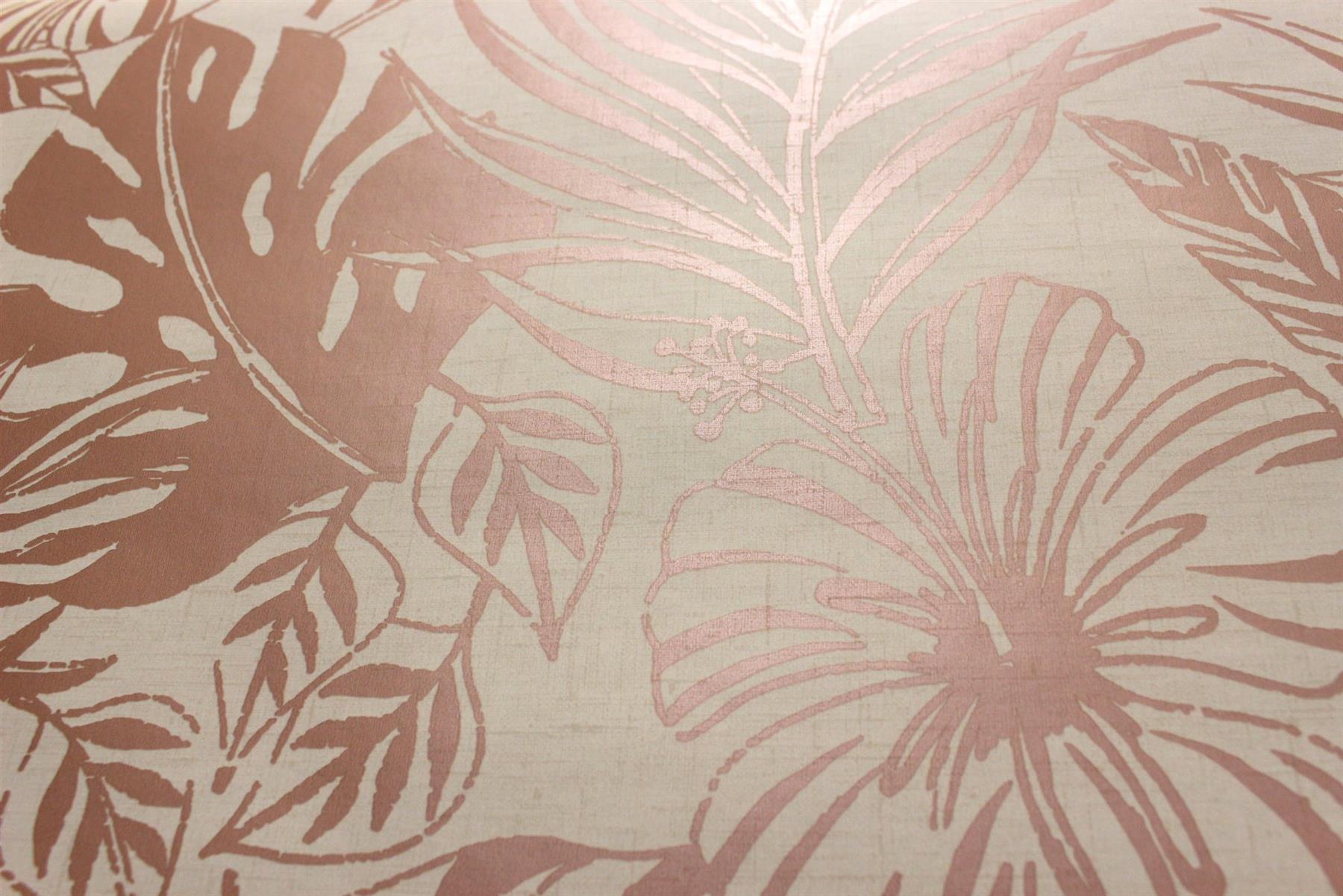 Jungle Leaf Wallpaper Blush Pink Rose Gold Metallic Botanical Tropical