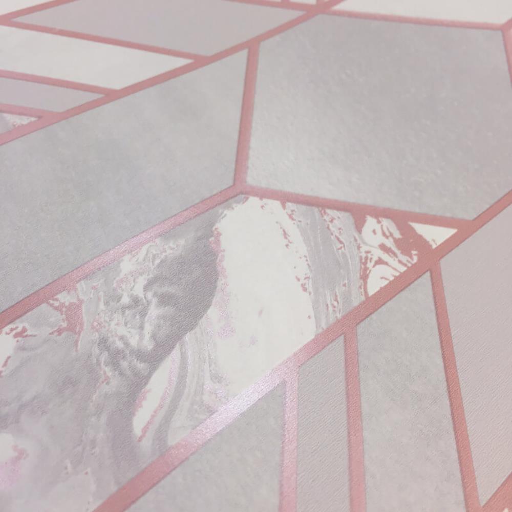 Elixir Geometric Marble Wallpaper Grey Rose Gold Teal Silver Metallic