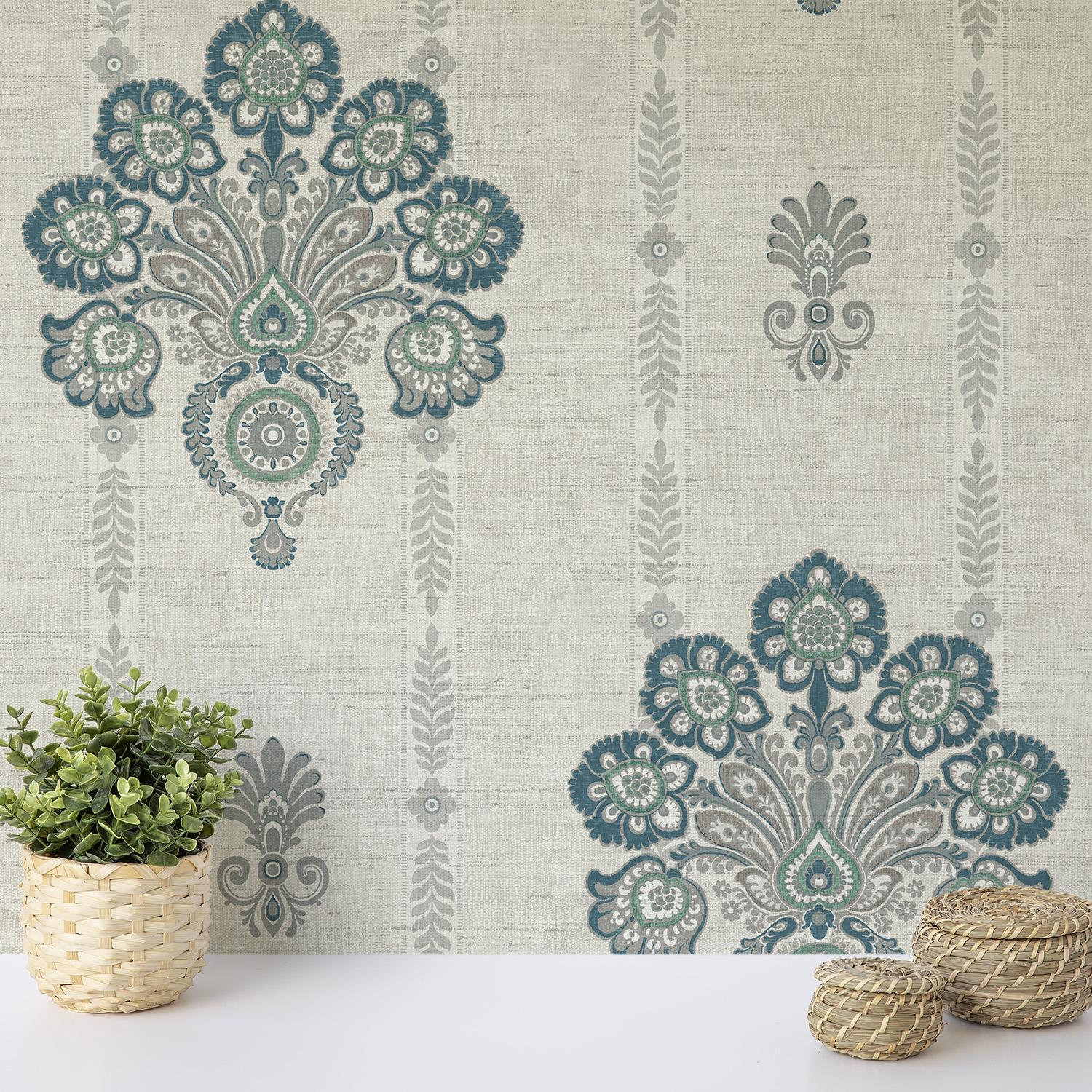 Wallquest Caspia Indian Flower Wallpaper Floral Design Classic Acrylic Coated - Picture 8 of 11