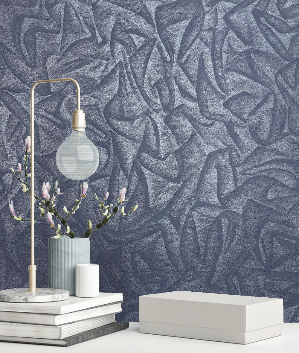 Blue 3D Textile Fabric Effect Wallpaper Satin Metallic Vinyl Paste Wall