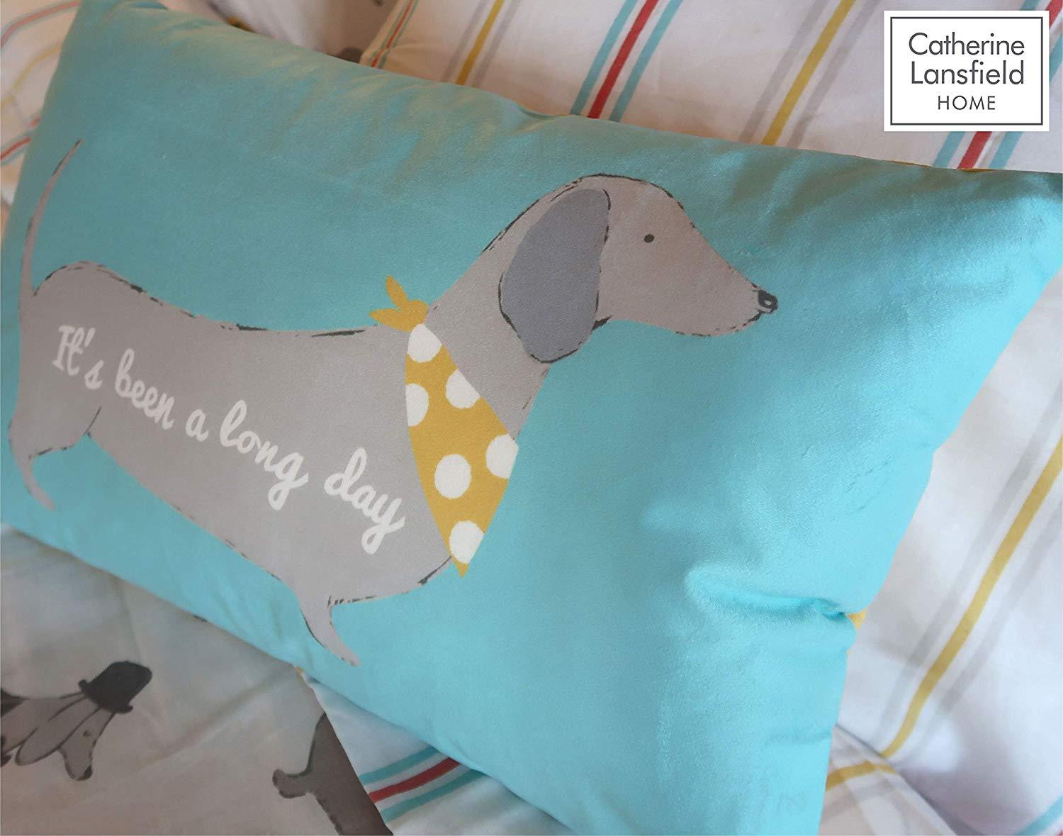 Catherine Lansfield Silly Sausage Dog Reversible Stripe Quilt/Duvet Cover Set Catherine Lansfield Silly Sausage Dog Reversible Stripe Quilt/Duvet Cover Set
