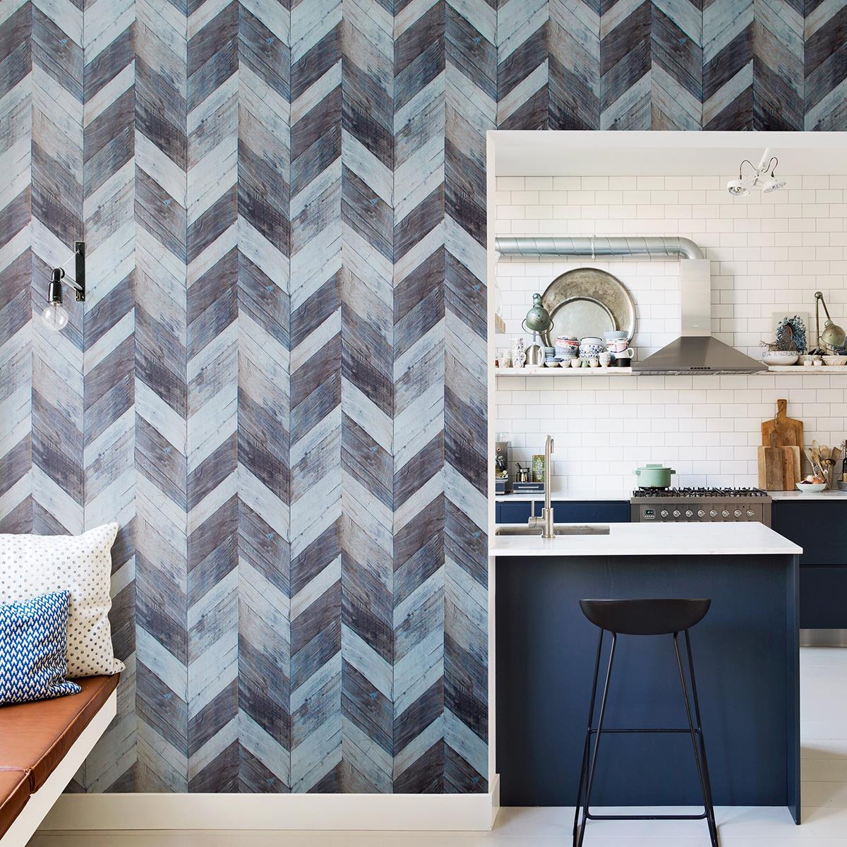 Wood Effect Wallpaper BN Essentials Brown Grey Blue Wooden Panel Vinyl