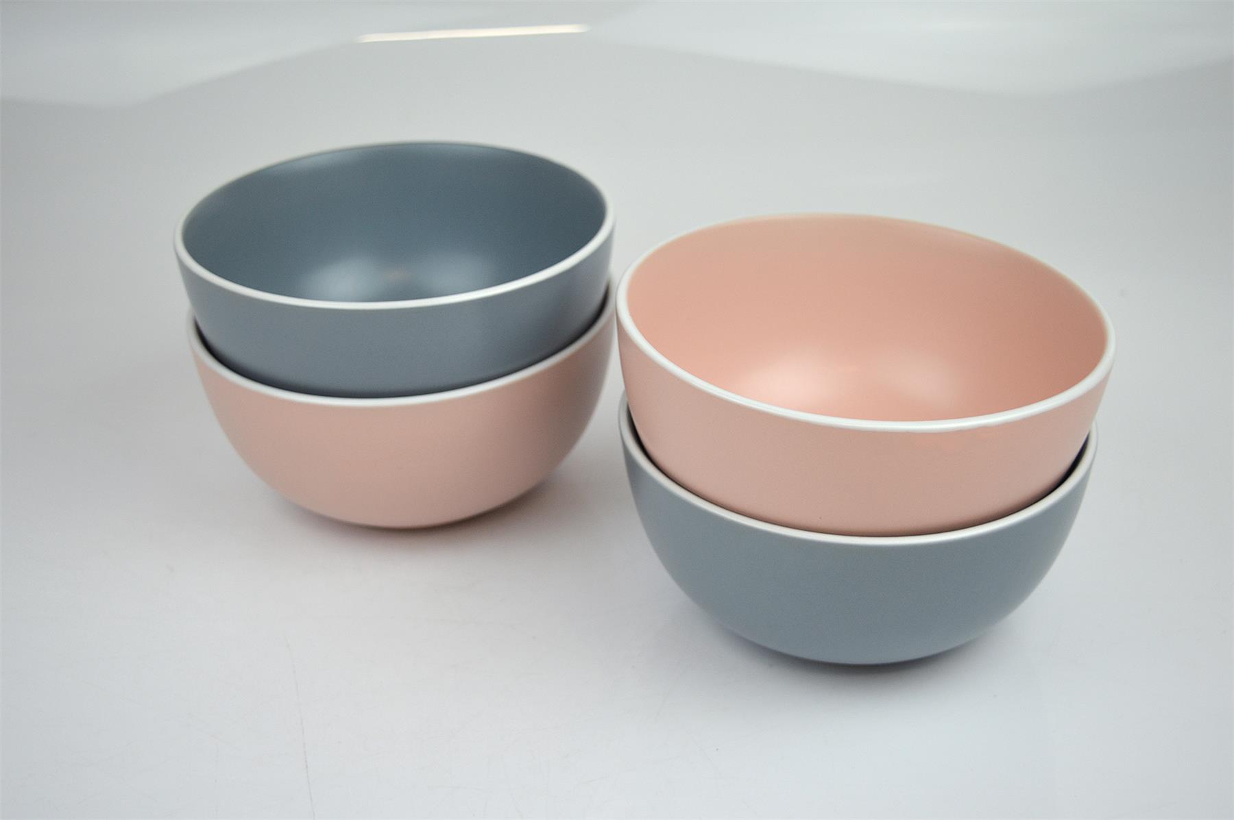 Soup Bowls Set of 4 Cereal Dessert Breakfast Stoneware Pastel Pink White Rim