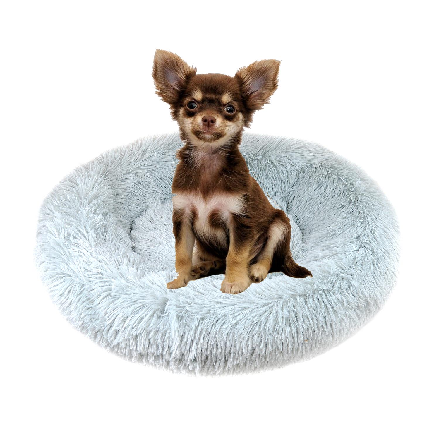 Dog Bed Fluffy Soft Cat Puppy Pet Donut Mattress Cushion Grey Beige