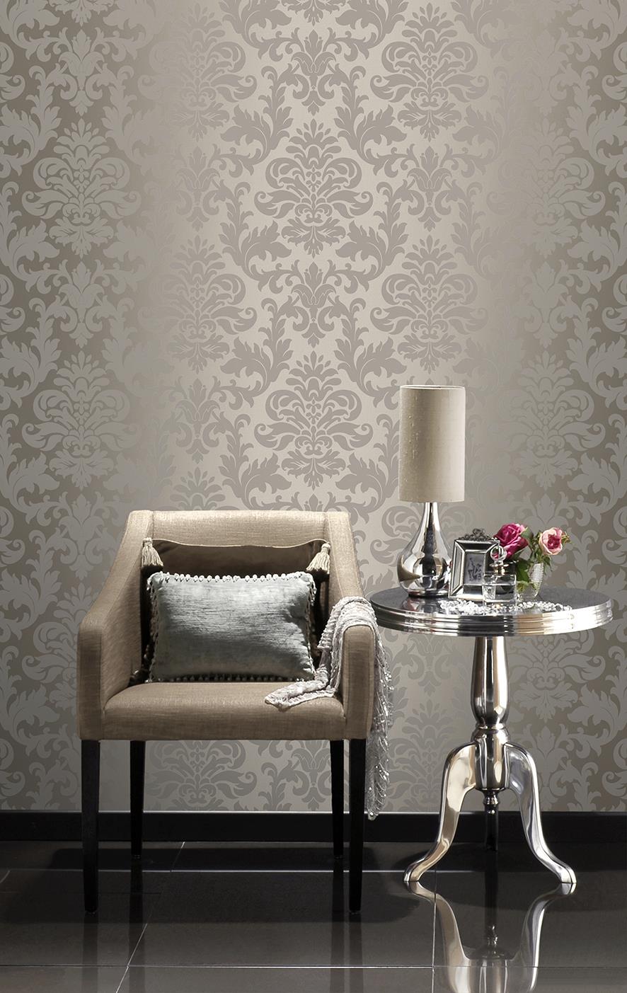 Rasch Platina Silver Grey Rose Gold Damask Textured Wallpaper eBay