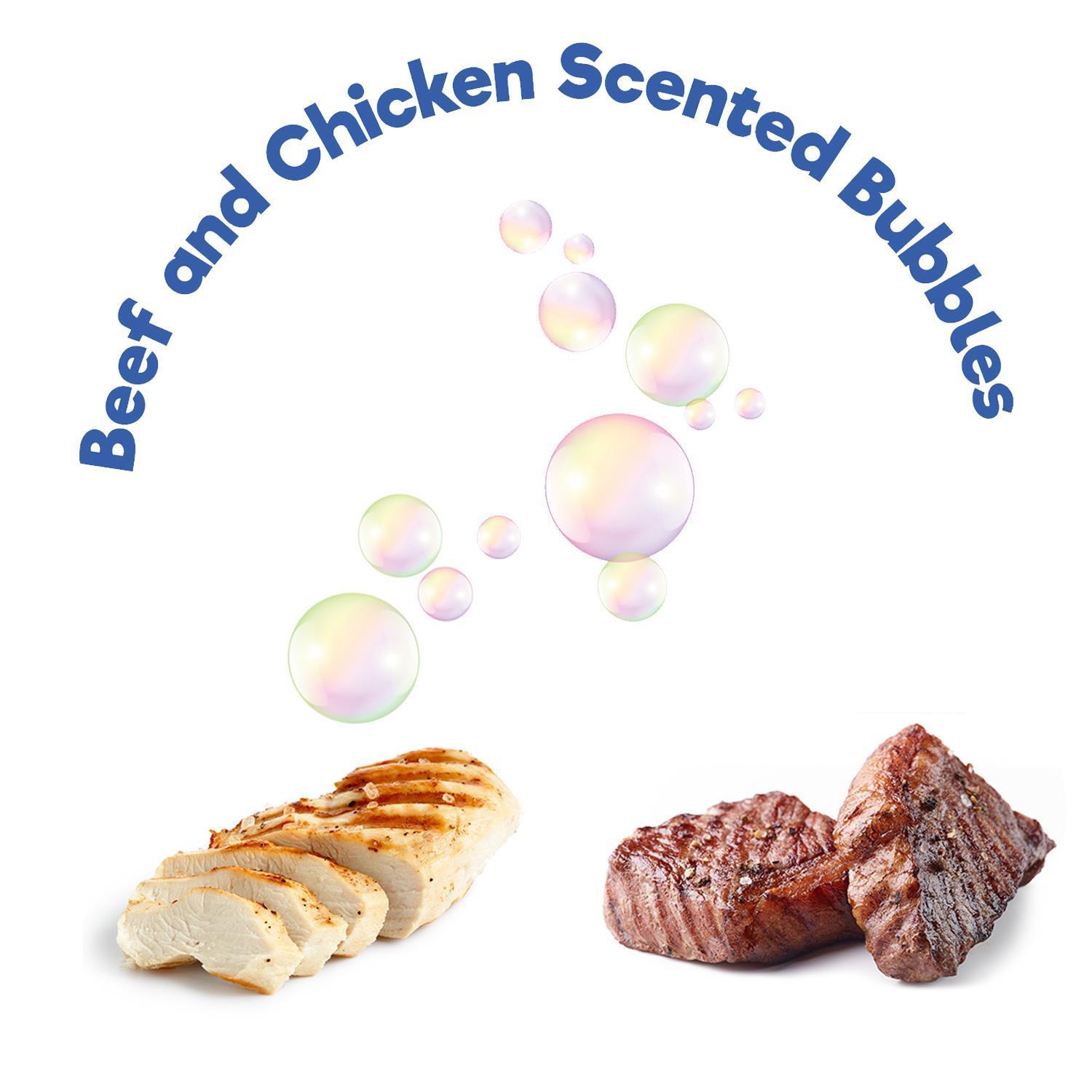 Pack of 2 or 4 Pet Bubbles Chicken Beef Scented Dog Puppy Interactive Play Toys - Picture 10 of 11