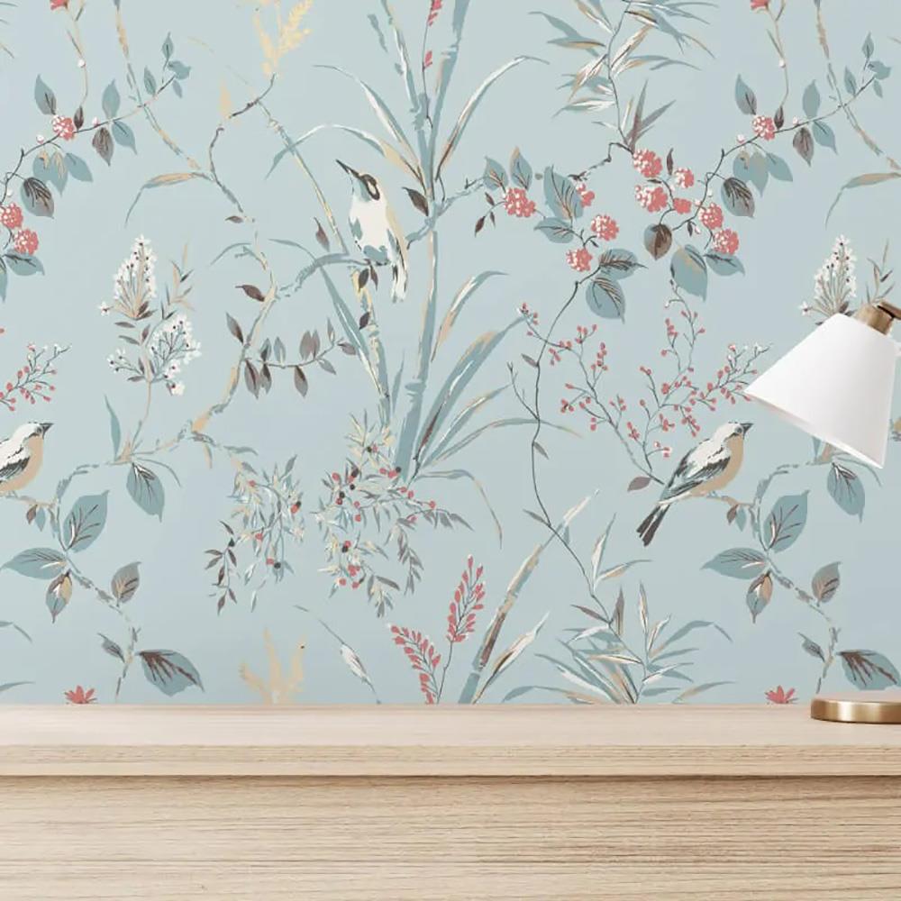 Papel Pintado Floral Corona Mariko Árbol Pájaro Metálico Elegante Moda Característica Pared - Imagen 5 de 19