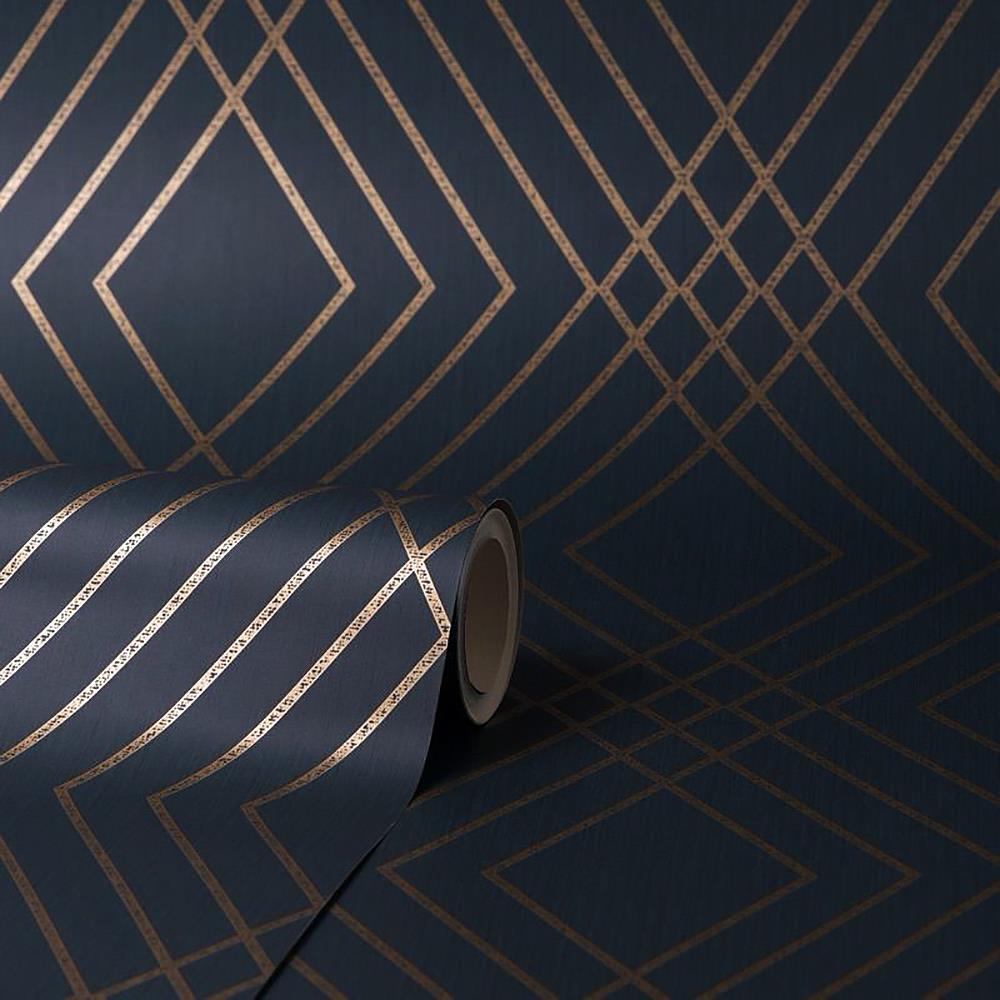 Fine Decor Shard Trellis Wallpaper Gold Grey Blue Silver Geometric