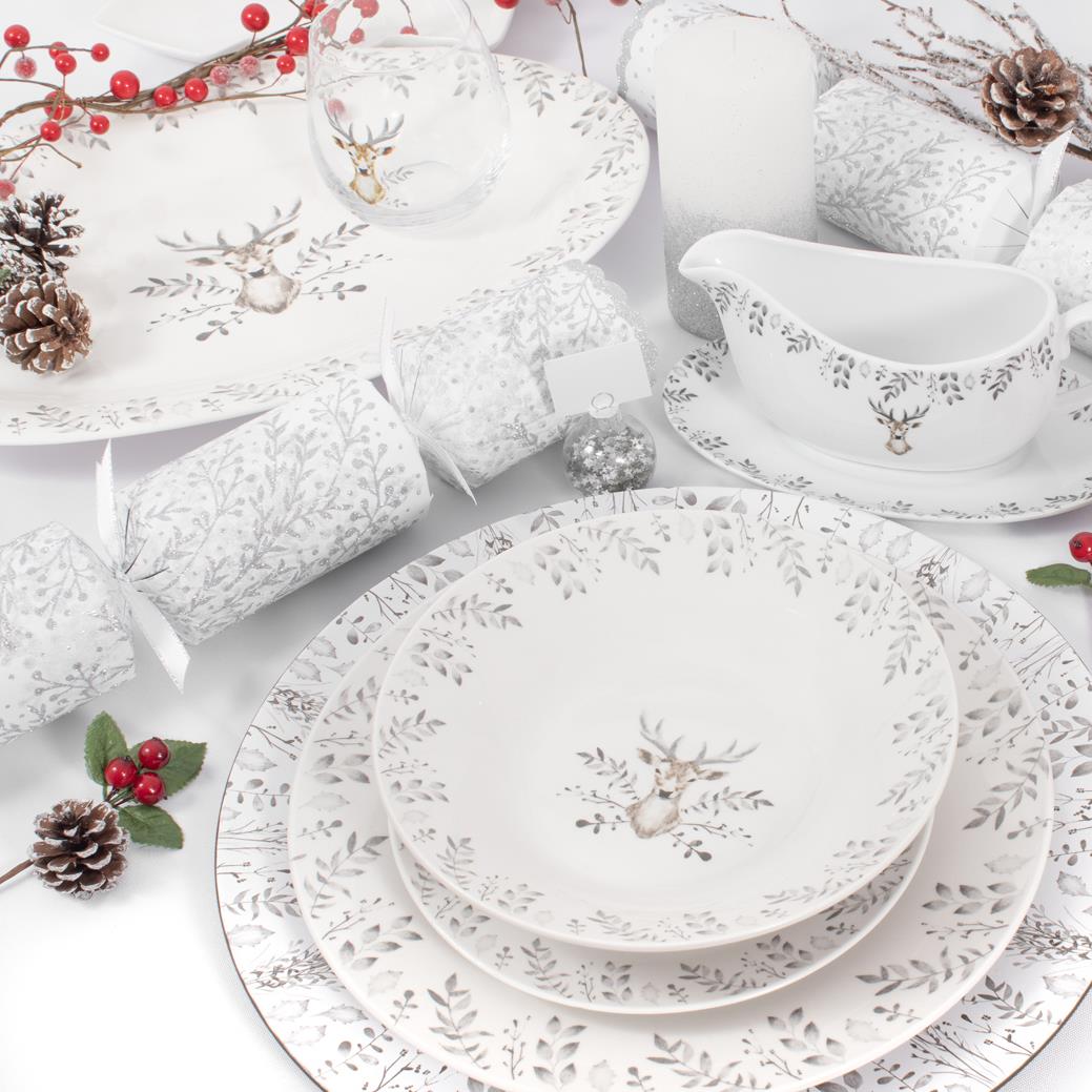 Christmas Tableware Set Grey Stag Design Full Table Setting Ceramic Table Decor - Picture 4 of 51