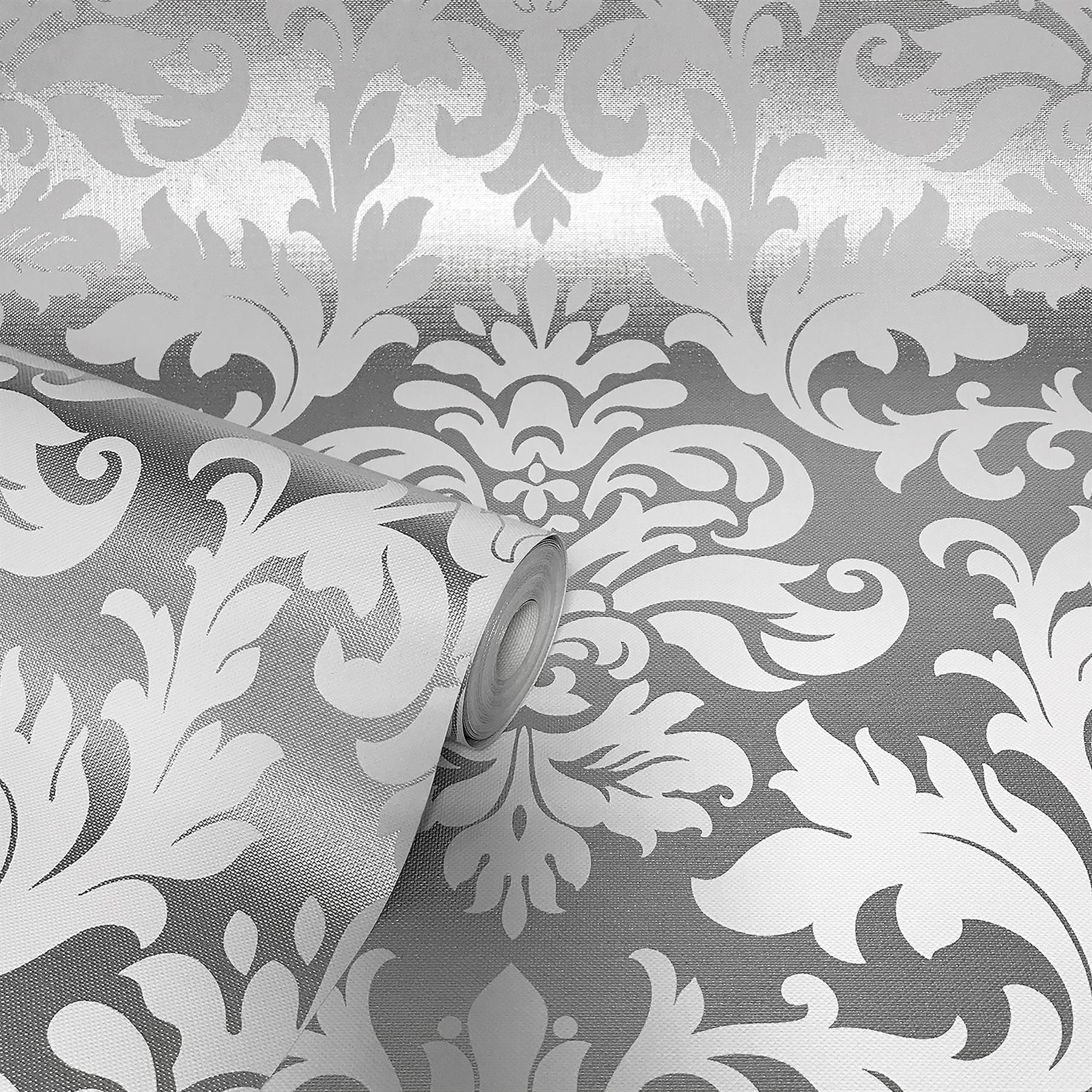 Rasch Platina Silver Grey Rose Gold Damask Textured Wallpaper eBay