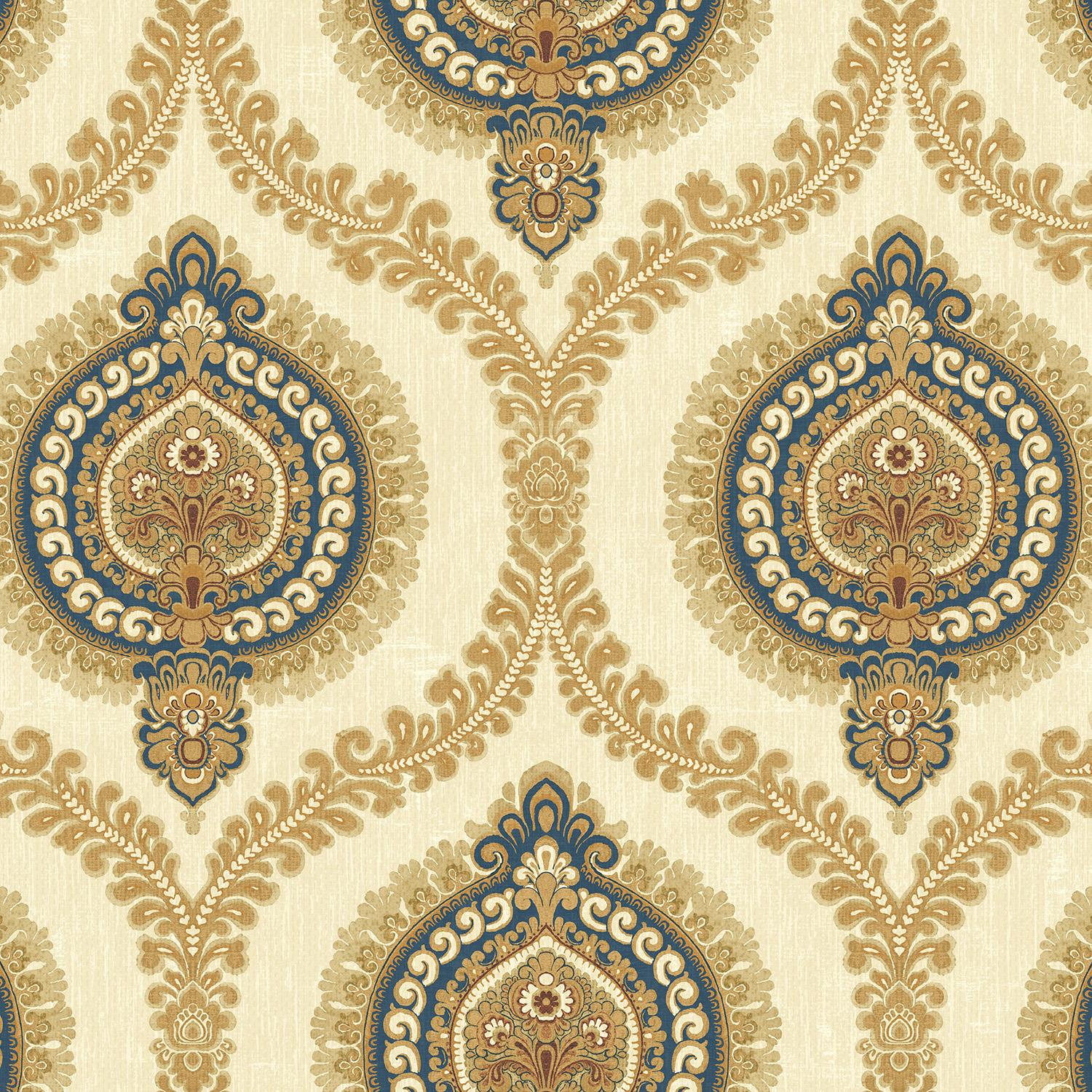 Wallquest Sunhani Damask Wallpaper Classic Traditional Floral Acrylic Coated - Picture 13 of 22