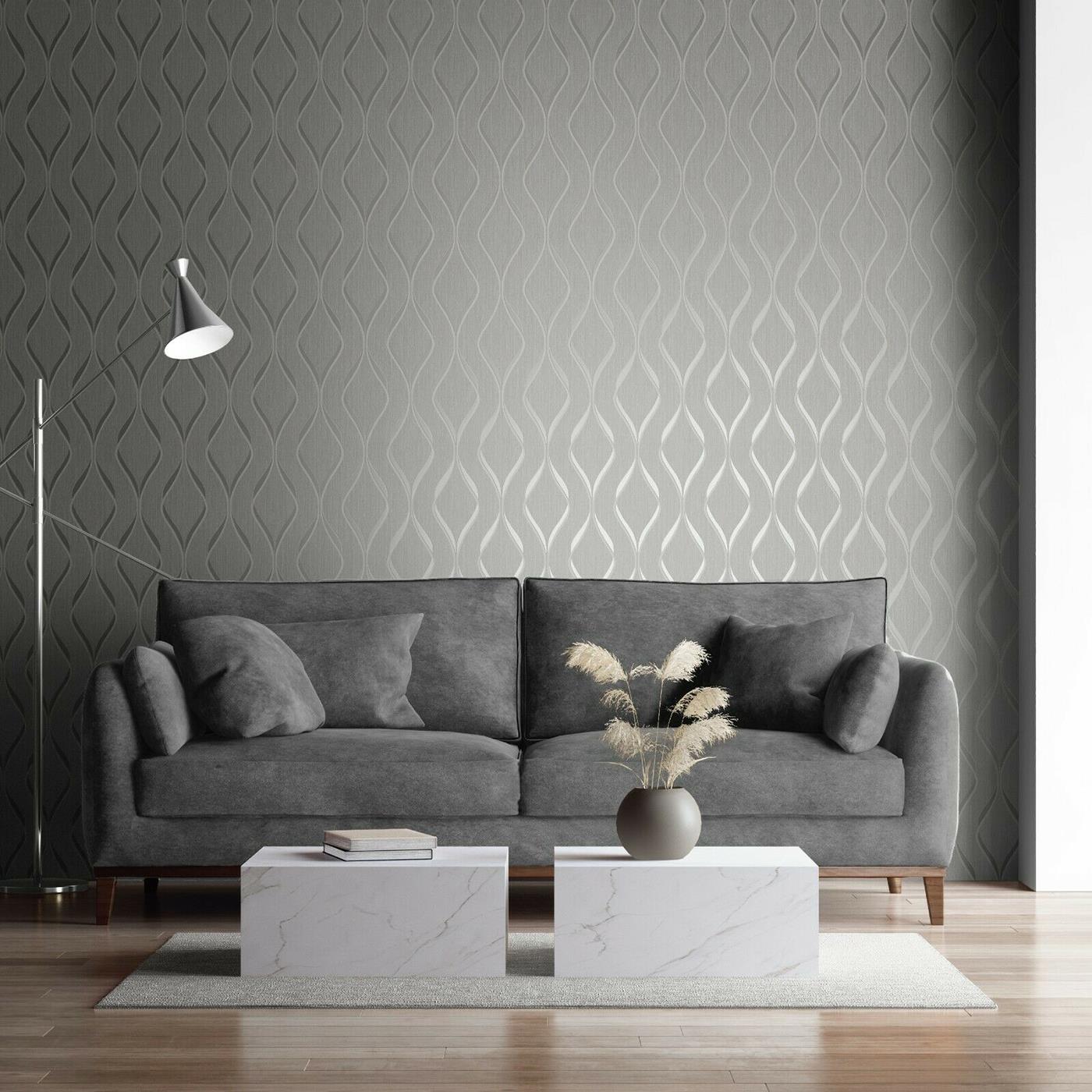 Heavyweight Blown Vinyl Indra Wave Wallpaper Geometric Modern Wallcovering - Picture 13 of 18