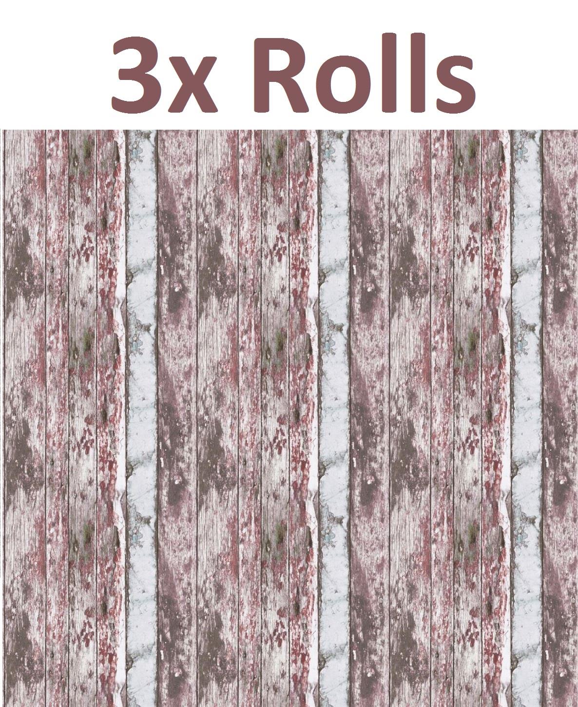 Painted-Rustic-Wood-Wallpaper-Distressed-Red-White-Textured-Vinyl-3-x-Rolls
