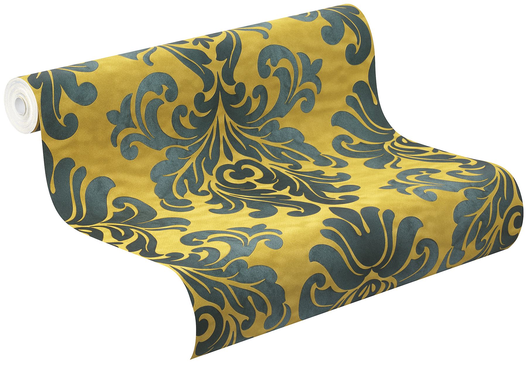Teal Mustard Retro Damask Ornament Wallpaper Paste The Wall Vinyl