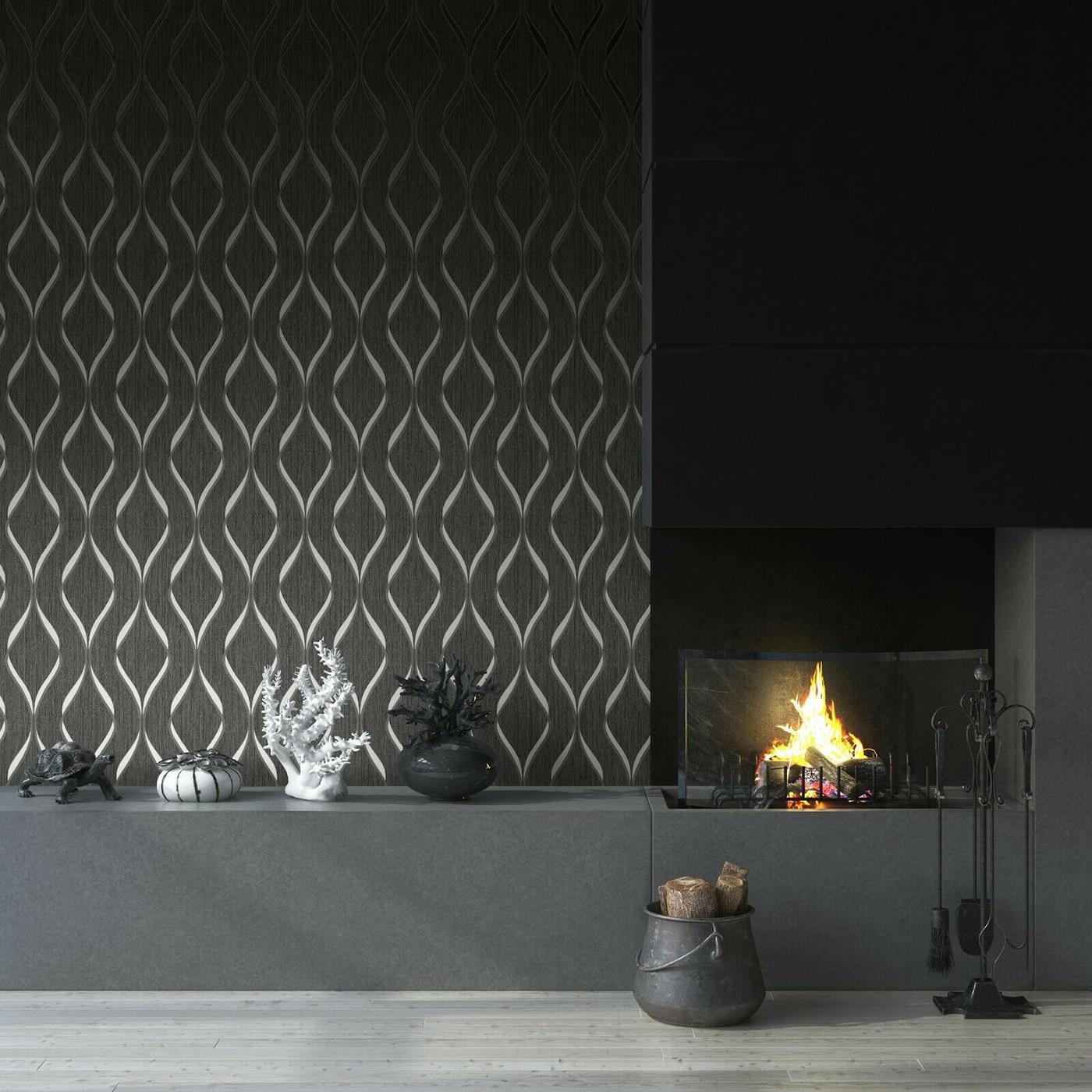 Heavyweight Blown Vinyl Indra Wave Wallpaper Geometric Modern Wallcovering - Picture 8 of 18