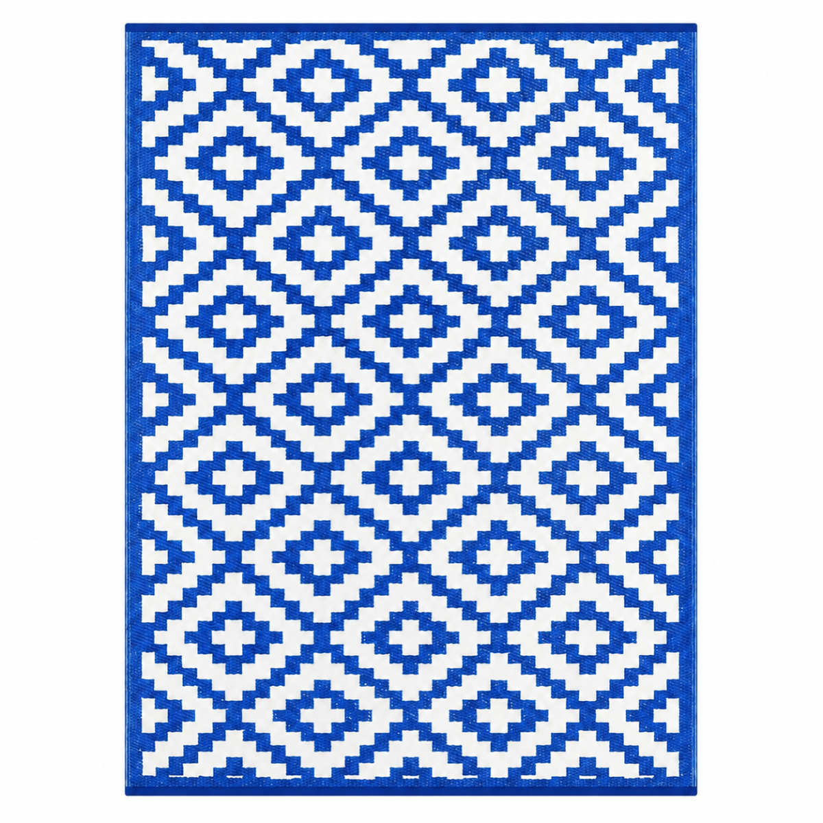 Reversible Outdoor Rug 270x360cm Lightweight Blue Geometric Durable Easy Clean 