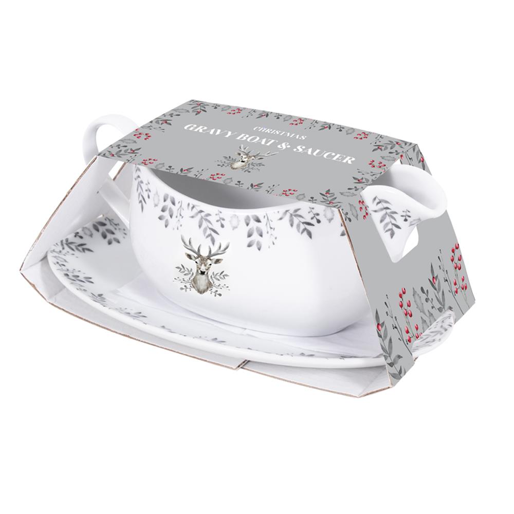 Christmas Tableware Set Grey Stag Design Full Table Setting Ceramic Table Decor - Picture 45 of 51