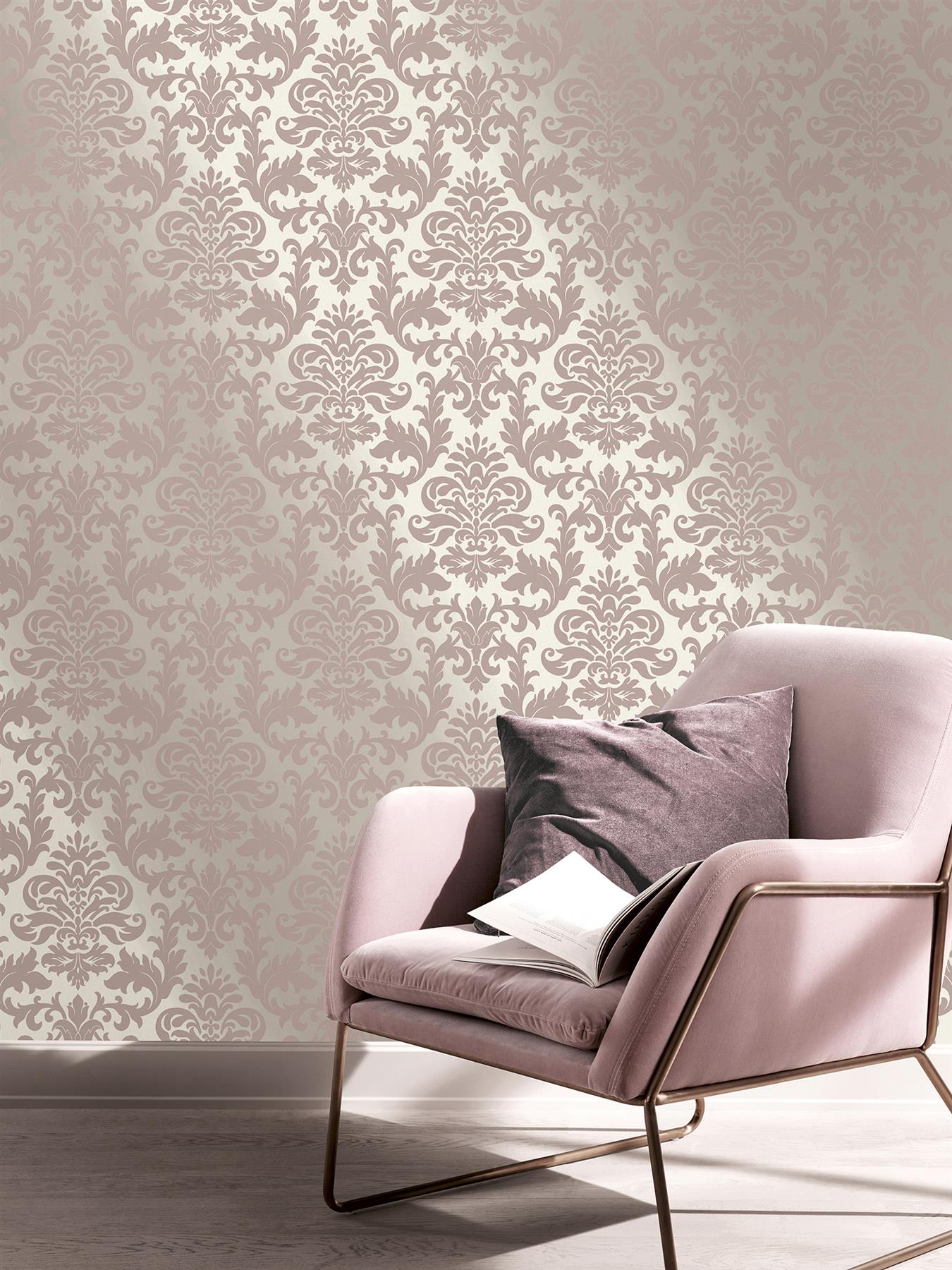 Rasch Platina Silver Grey Rose Gold Damask Textured Wallpaper eBay