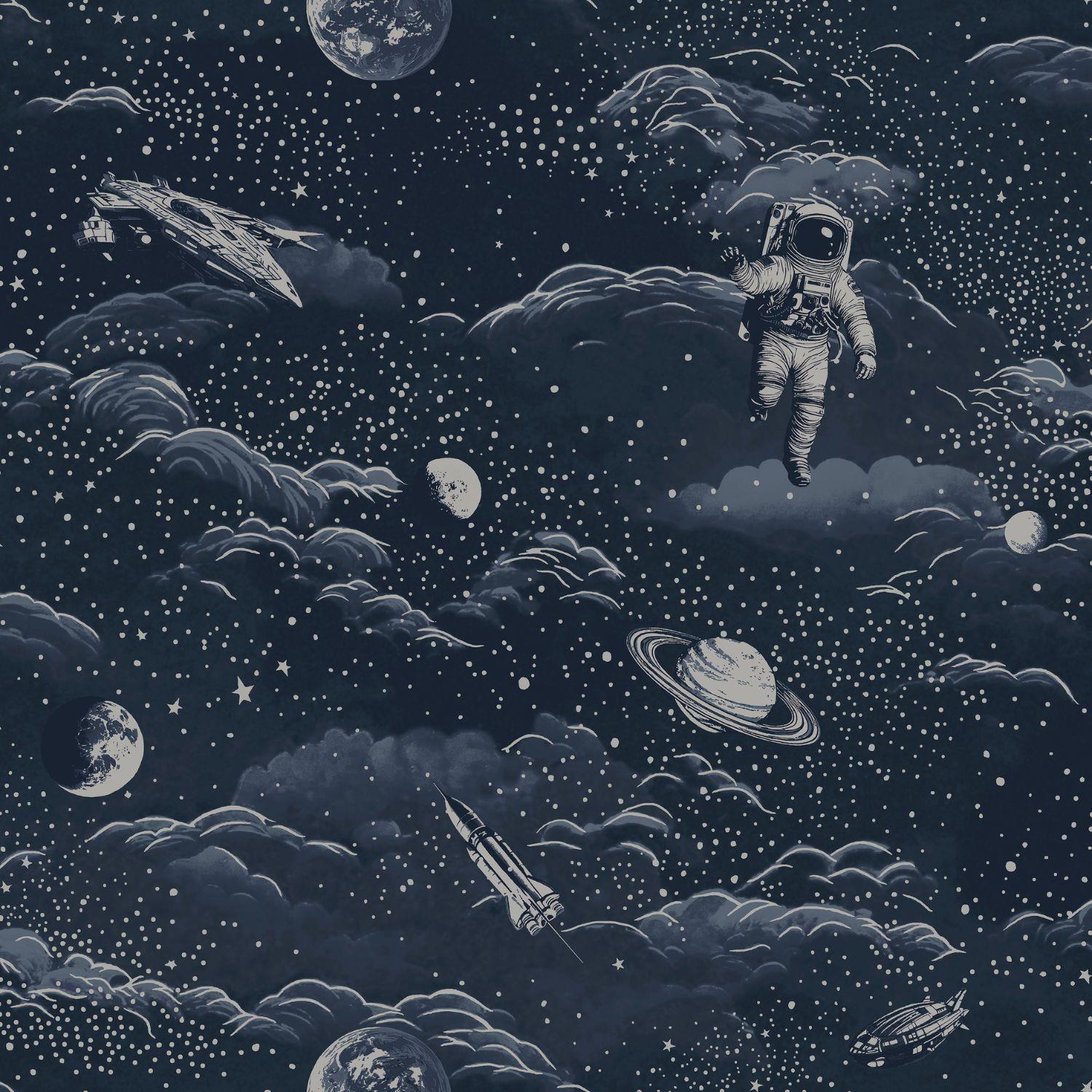 Lost In Space Black Gold Blue Silver Wallpaper Washable Kids Room Toy Room - Picture 9 of 14