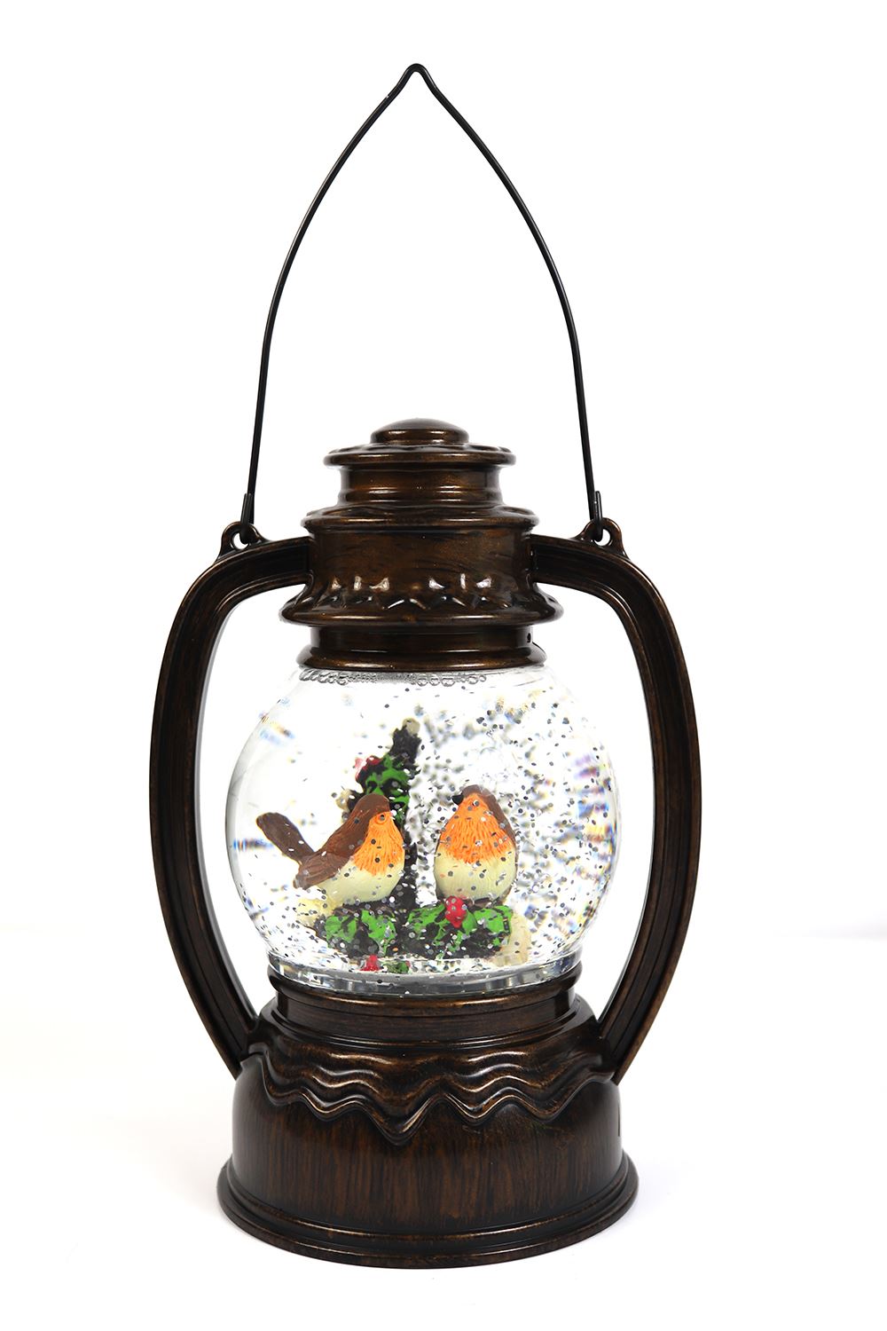 Snow globe christmas lantern led battery lighted operated glitter nativity water santa jesus gmt swirling christ holiday evelyne claus deco Christmas Lantern Water Filled Glitter Snow Globe LED Decoration Robins