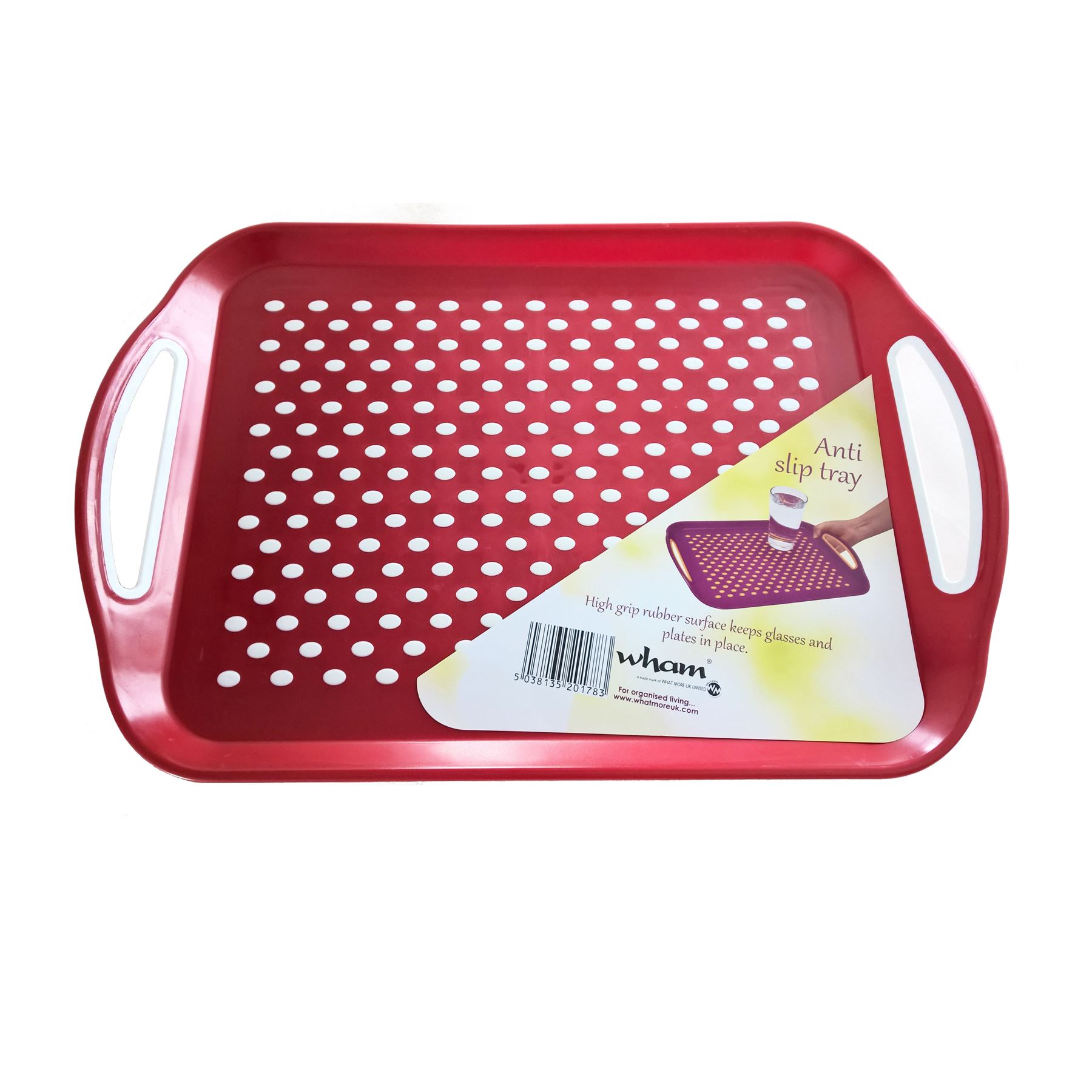 WHAM Anti Slip Plastic Serving Tray Rectangle High Grip Rubber Surface