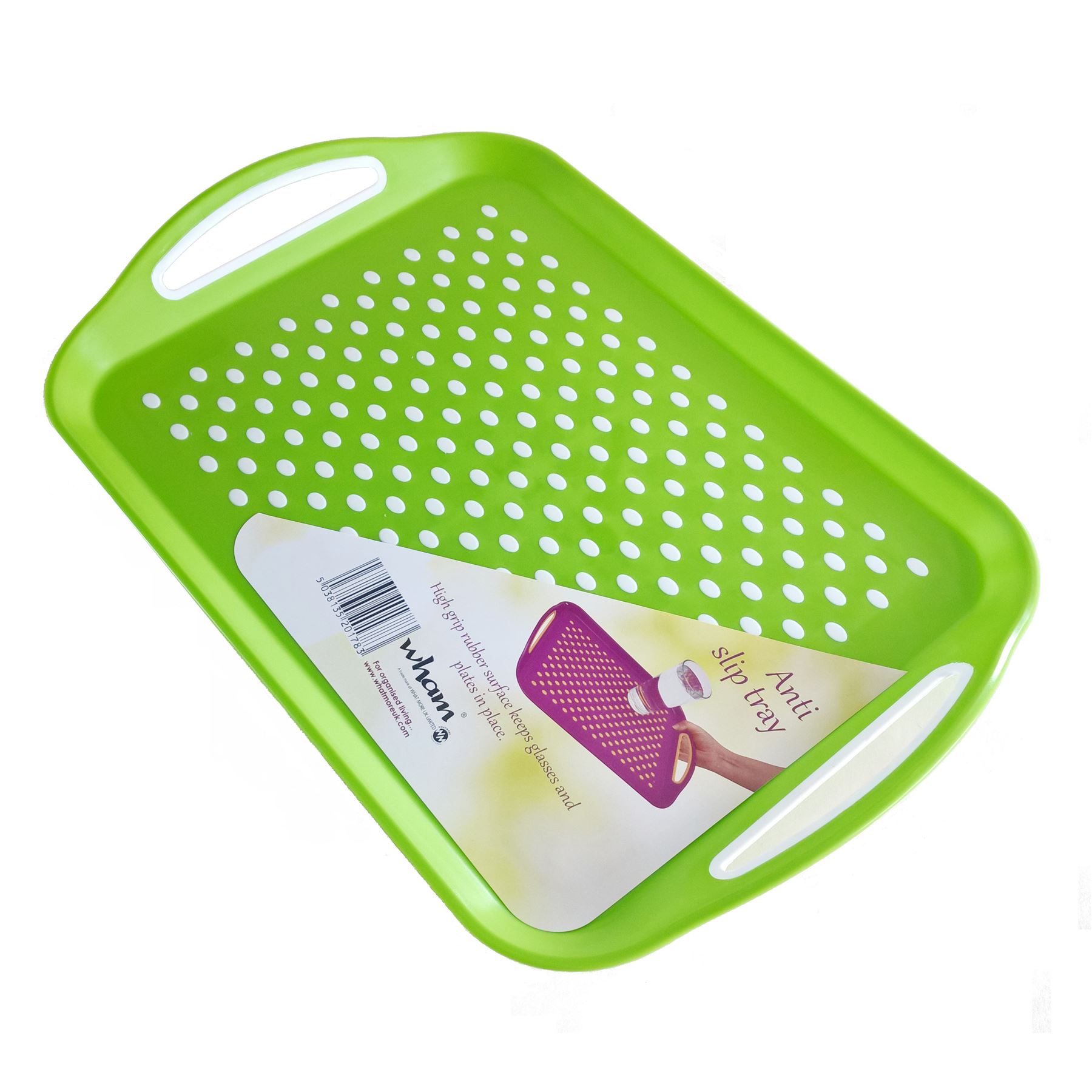 WHAM Anti Slip Plastic Serving Tray Rectangle High Grip Rubber Surface
