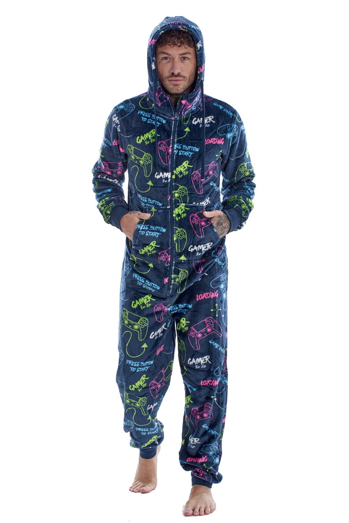Mens Boys Luxury Flannel Fleece Matching Retro Games Hooded Gown Robe Onesee - Picture 70 of 75
