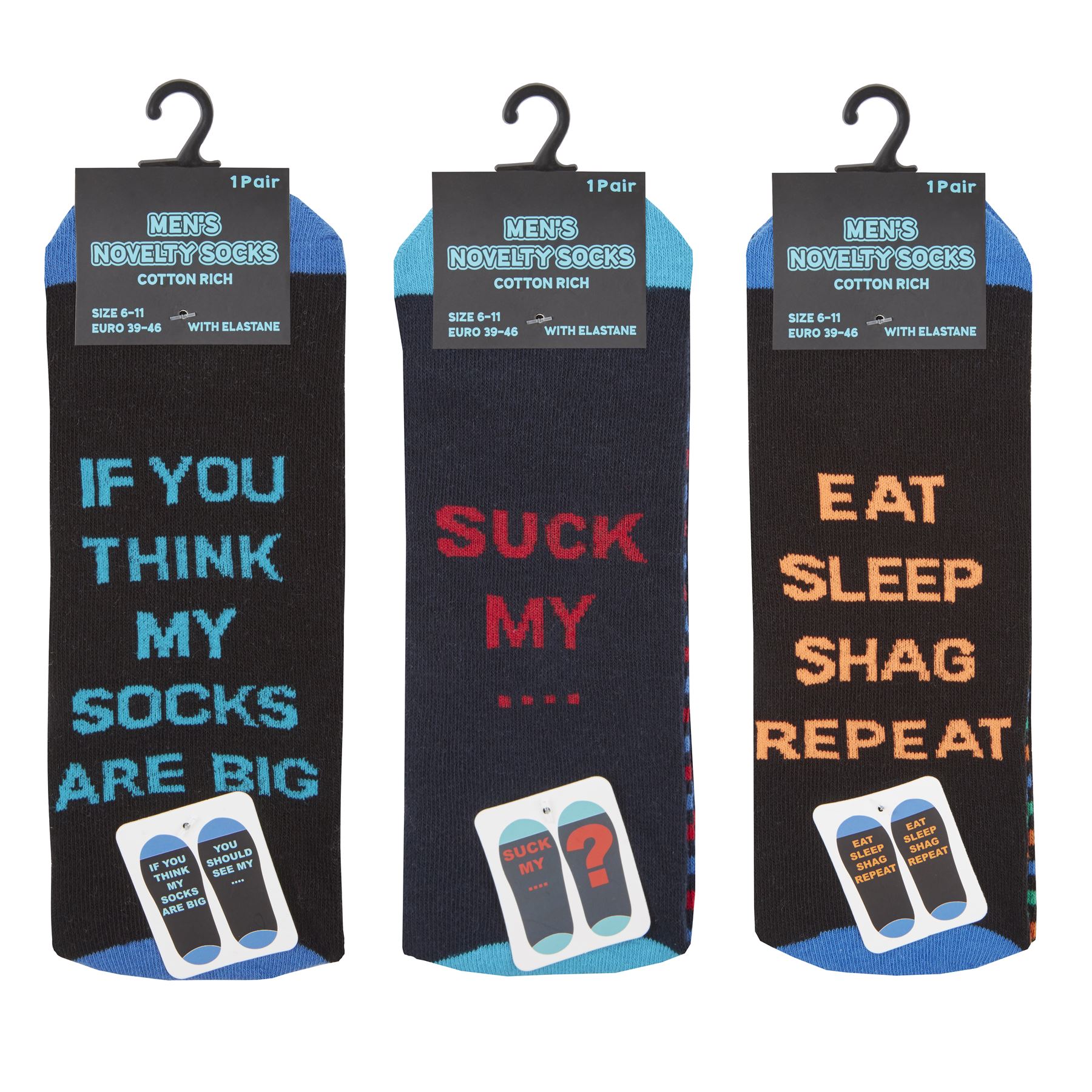 3 Pairs Mens Ladies Rude Slogan Novelty Stripe Cotton Socks 611, 48