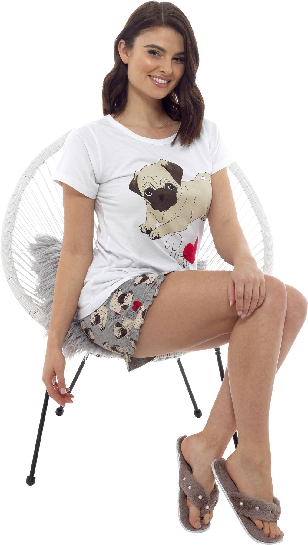 Ladies Girls Matching Mini Me Novelty Cotton Shorty Pyjamas Cat Pug Unikitty - Picture 5 of 12