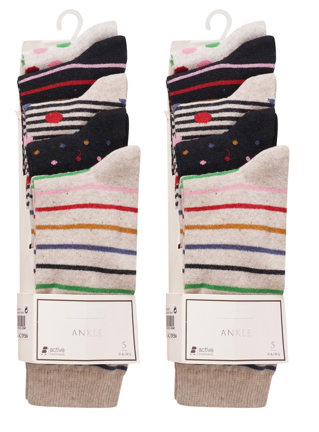 Ladies Ex Store 10 Pack Cotton Rich Purista Floral Spots Stripe Socks One Size - Picture 9 of 9