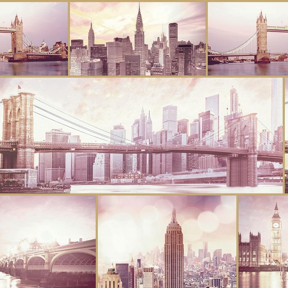 Papel pintado Arthouse Diamond City Scene Newyork London Blush 906707