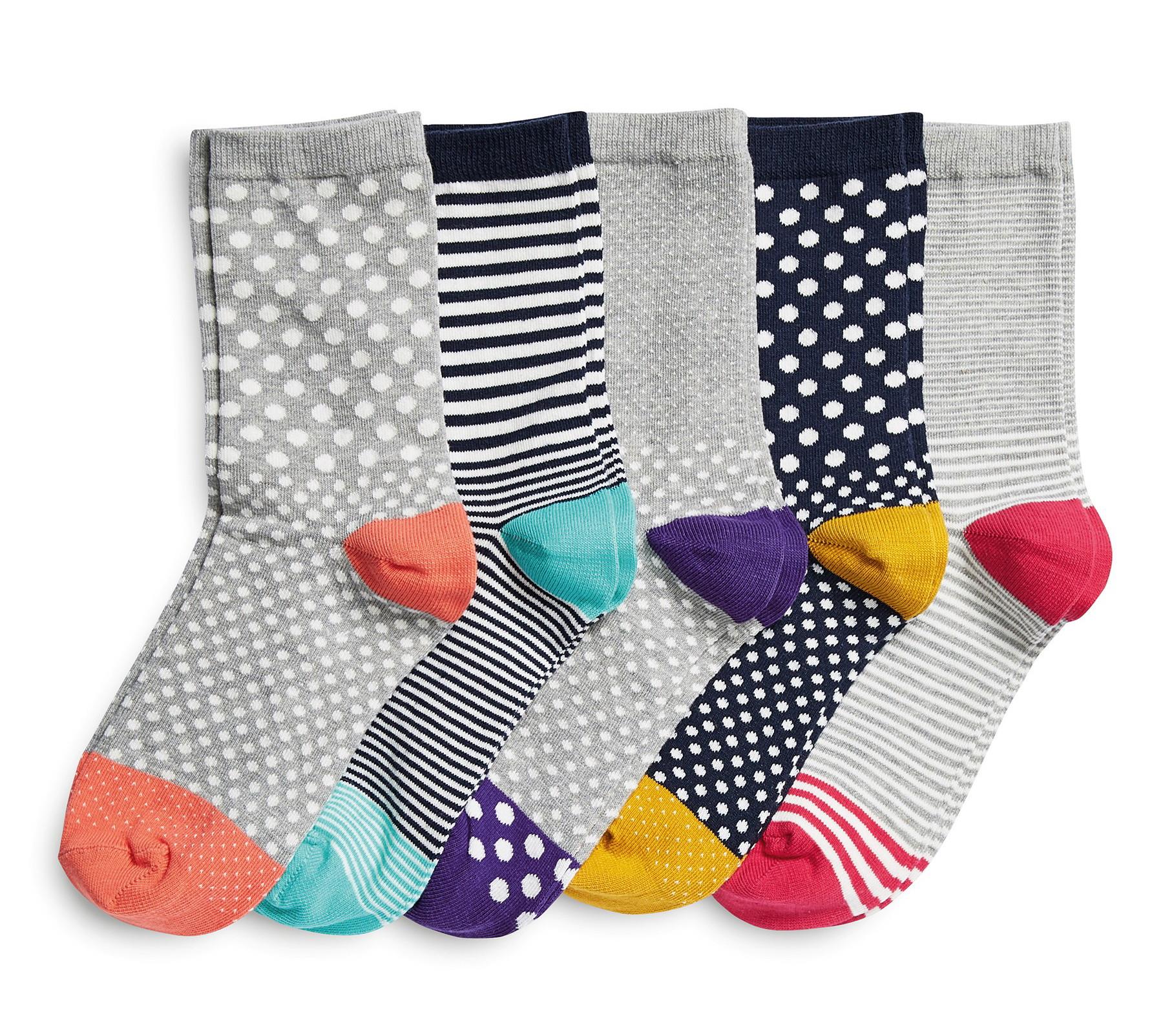 Ladies Ex Store 10 Pack Cotton Rich Purista Floral Spots Stripe Socks One Size - Picture 6 of 9